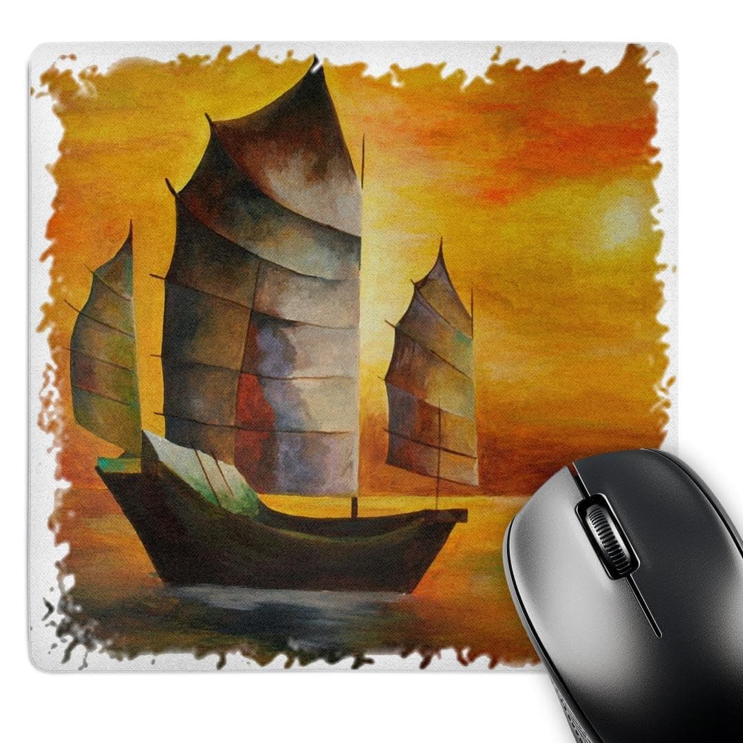 3Drose 8 X 8 X 0.25 Inches Mouse Pad Chinese Junk - Sail Boat, Acrylic Painting, Sails, Decorative, Seascape, Cubism, Sailors, Nautical (mp_63141_1)