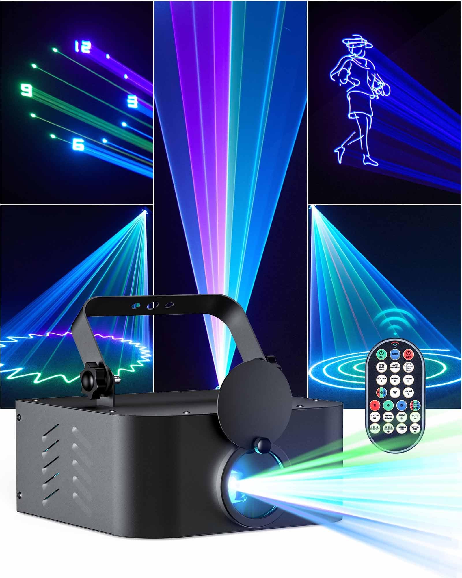 RGBW Party Laser Light Show with 3D Animation, Sound Activated DMX Laser for DJ Parties, Stage, Club, Disco, Home, Birthday