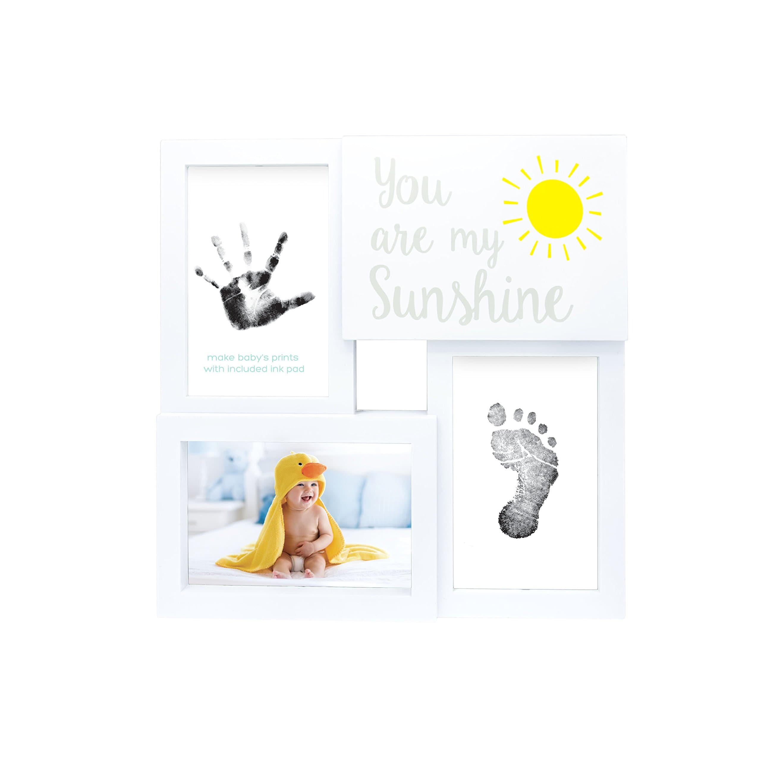 You are My Sunshine Baby Prints Collage Keepsake Frame with Included Ink Pad, Newborn Handprint and Footprint Maker, Baby Pictures, Nursery Decor