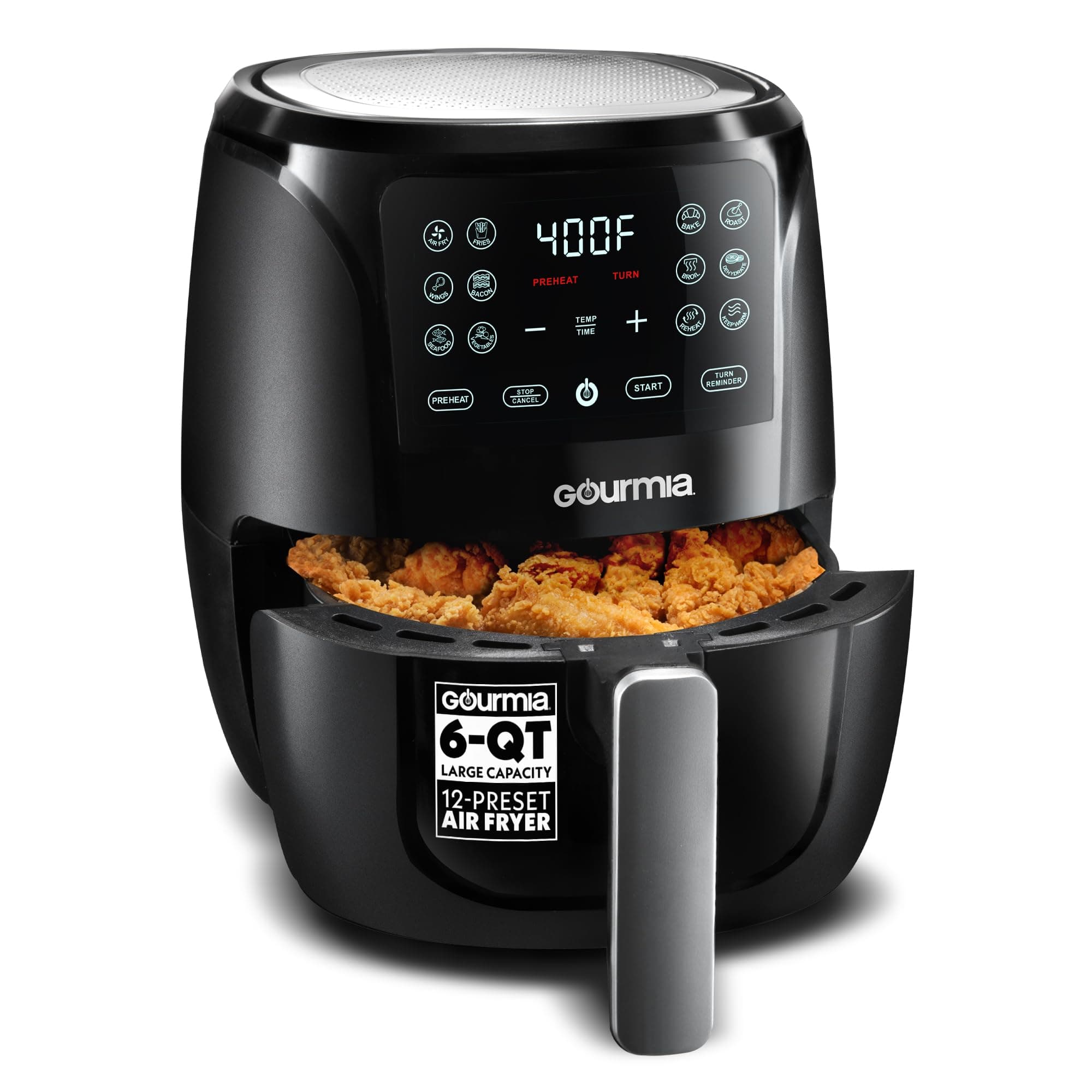 Air Fryer - 6 Qt Large Capacity, FryForce 360º, Digital Display with 12 Presets, Roast, Bake, Broil, Dehydrate, Dishwasher Safe Accessories, Black