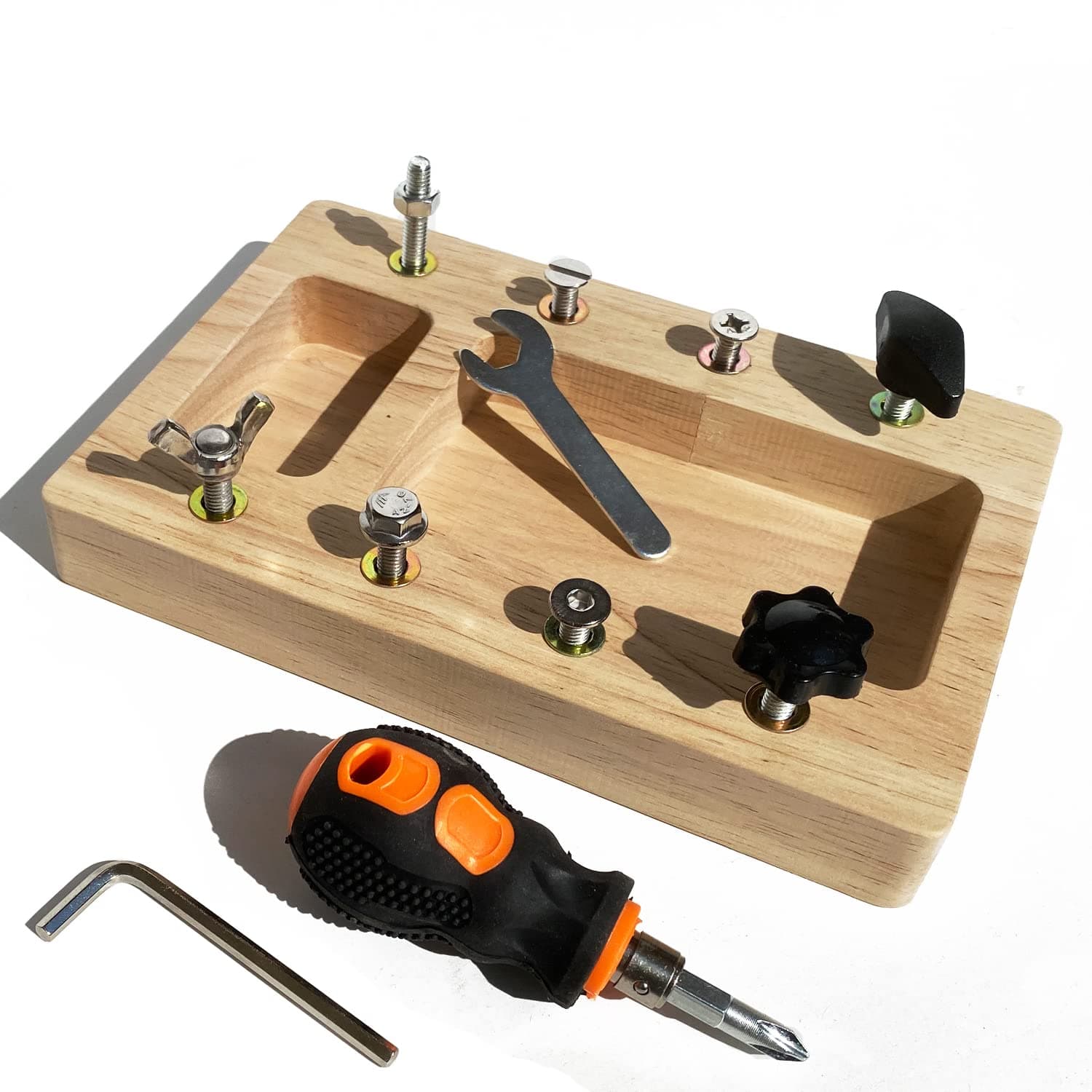 12 Pcs Montessori Screwdriver Board Sets for Kids, Wooden Large Educational Sensory Board for Toddler STEM Basic Skills Busy Board Real Screw Driver Learning Practical Toys for Kindergarten, Preschool