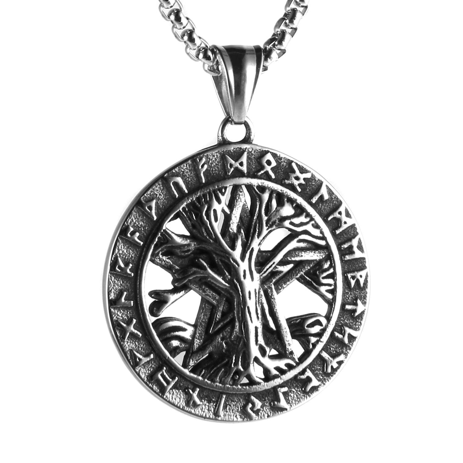 Norse Viking Tree of Life Necklace for Men Women Retro Stainless Steel Yggdrasil Pendant Amulet Jewelry Gift for Men Women