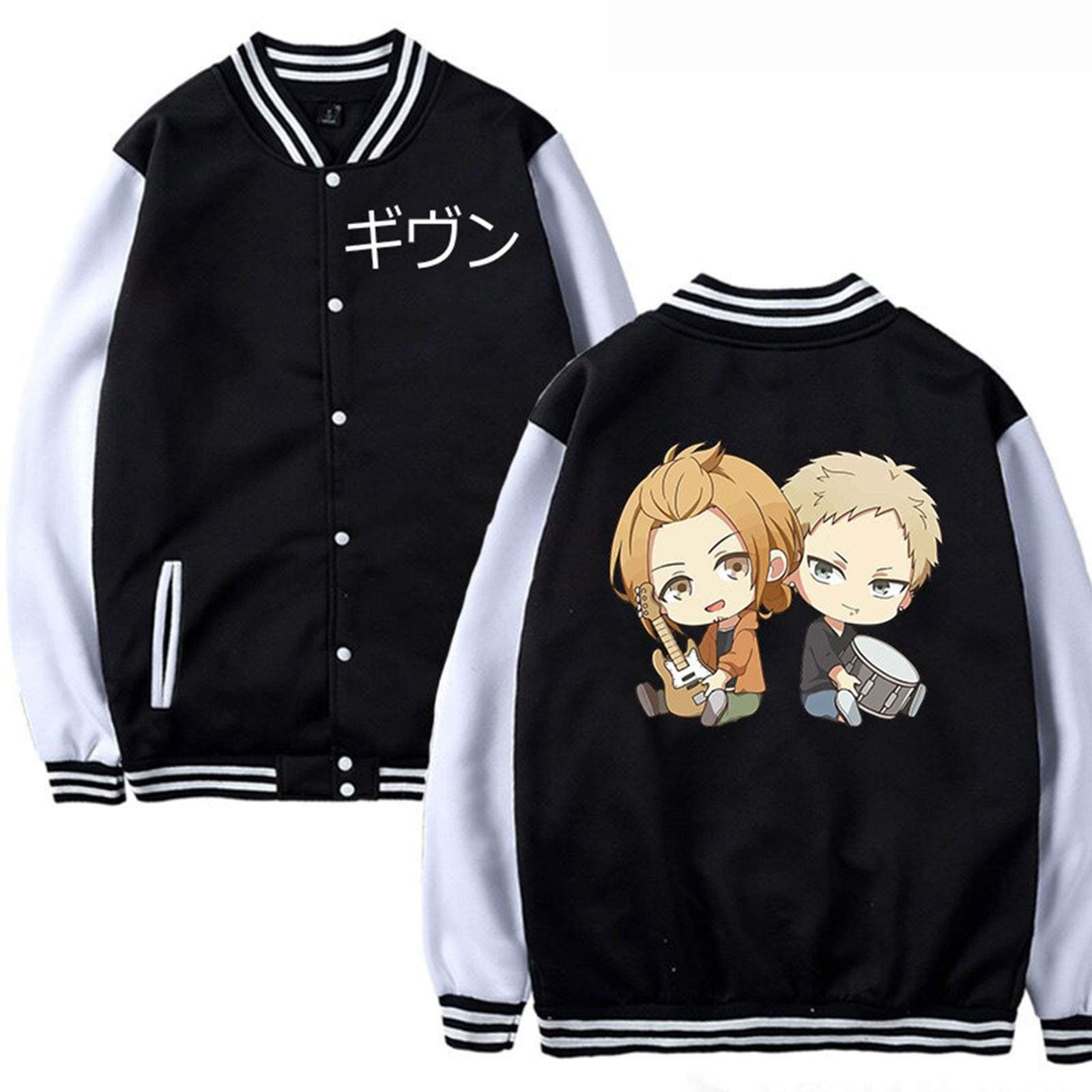 CAFINI Japanese Given Cartoon Print Unisex Jacket Anime Yaoi Baseball Jacket Student Youth Kpop Fashion Streetwear Sweatshirt Black(XS-4XL)