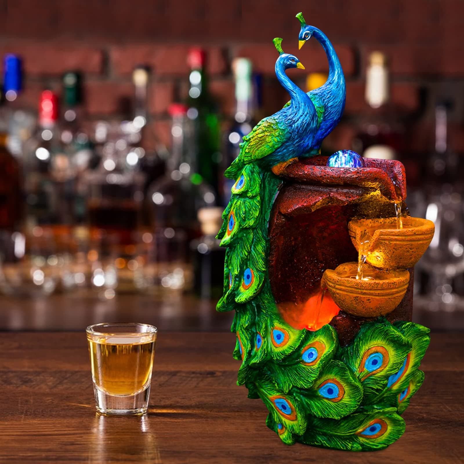 21Inch Art Decorative Animal Statue Bonsai Waterfall Fountain Humidifier with LED Lights, Water Fountains for Living Room, Bedroom, Study, Office, Meditation Room, Yoga Room, Hotel and Library