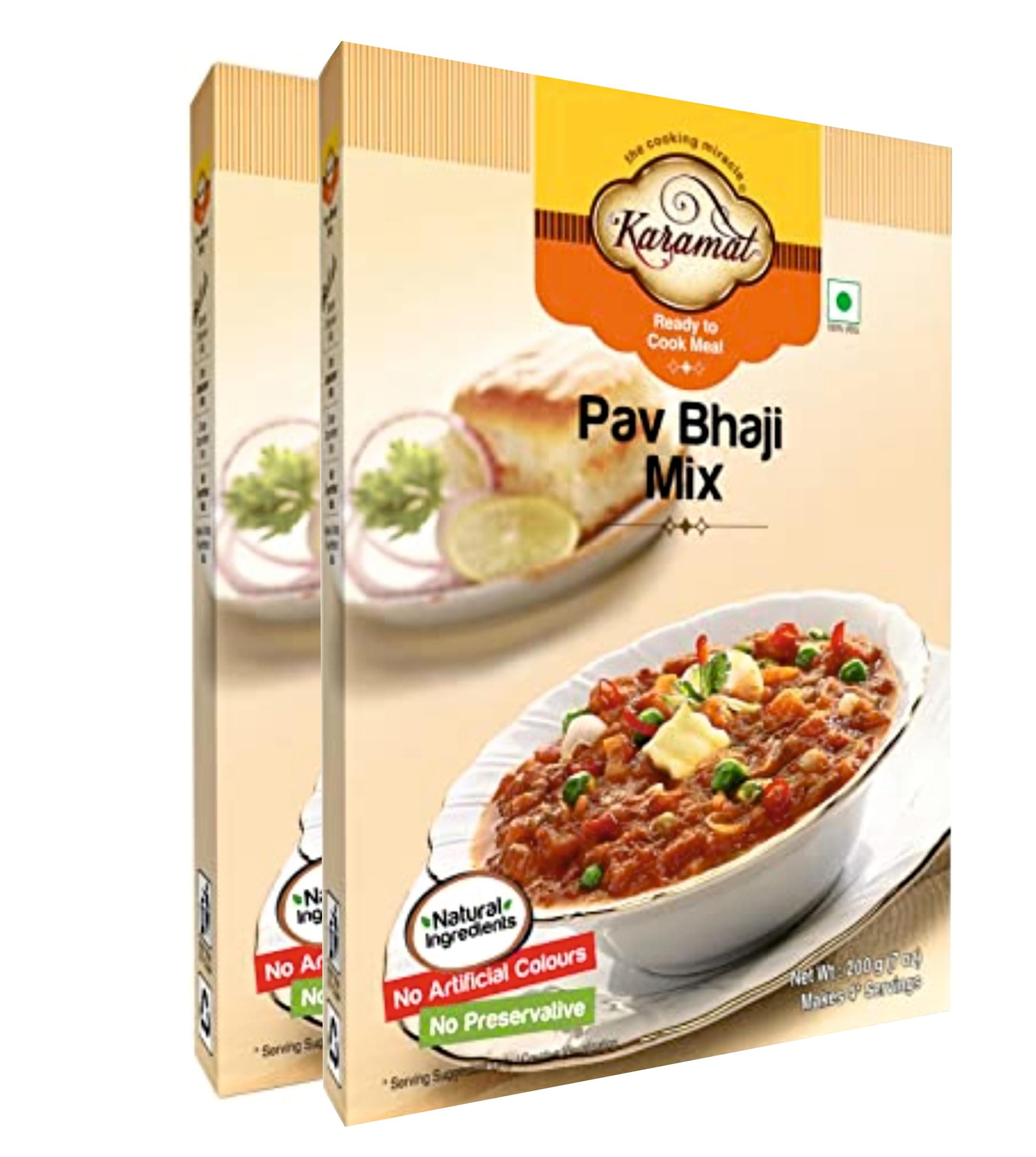 Karamat Pav Bhaji Mix, (Veg, 200g Mix, Upto 4* Servings) (Pack of 2), Ready to Cook, Spice Mix, Indian Spices and Masala, Vegetarian, No Preservatives, No Artificial Colours, Unique Blend of Spices