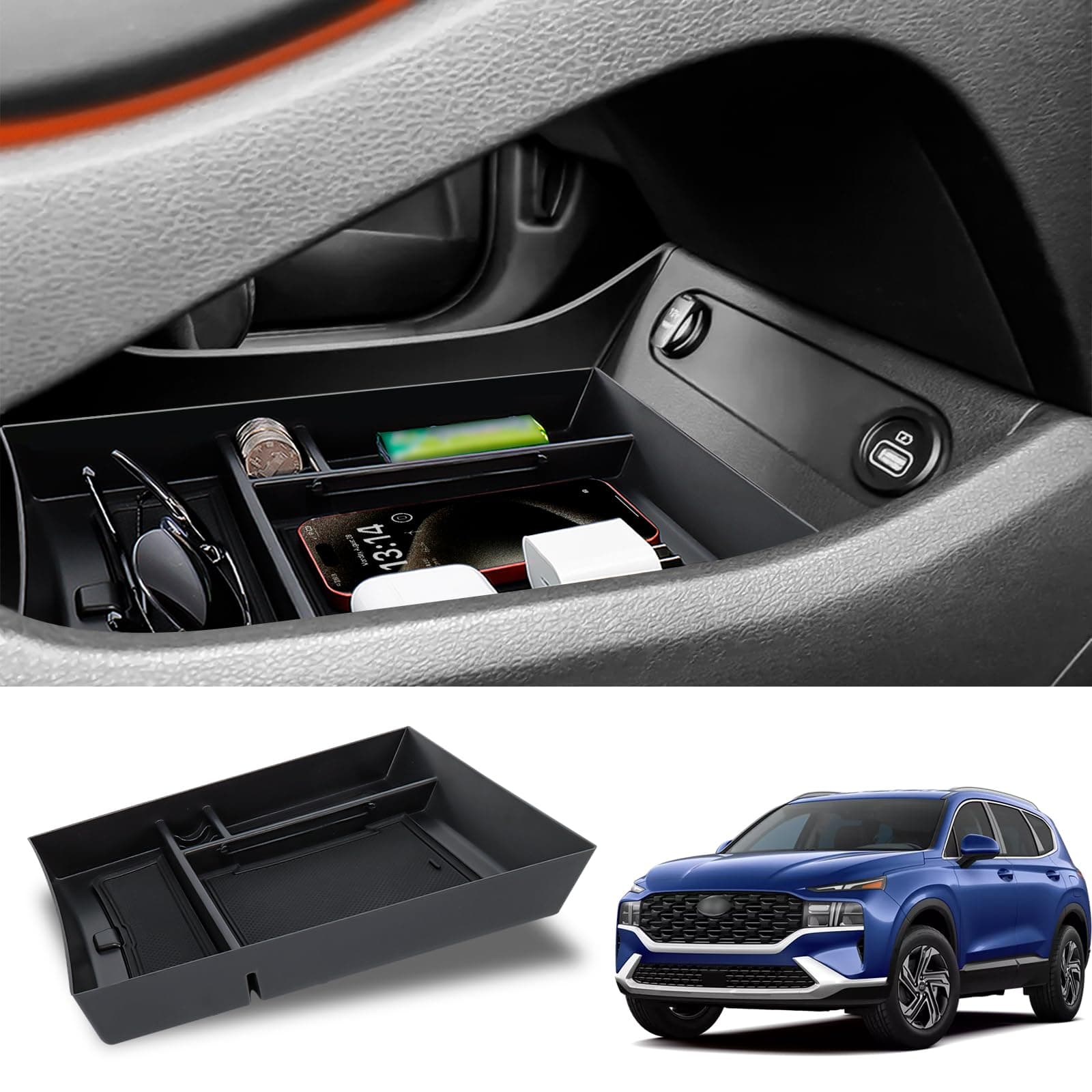 Center Console Organizer Compatible with Hyundai Santa Fe 2021 2022 2023 Lower Center Console Storage Box Tray Interior Accessories