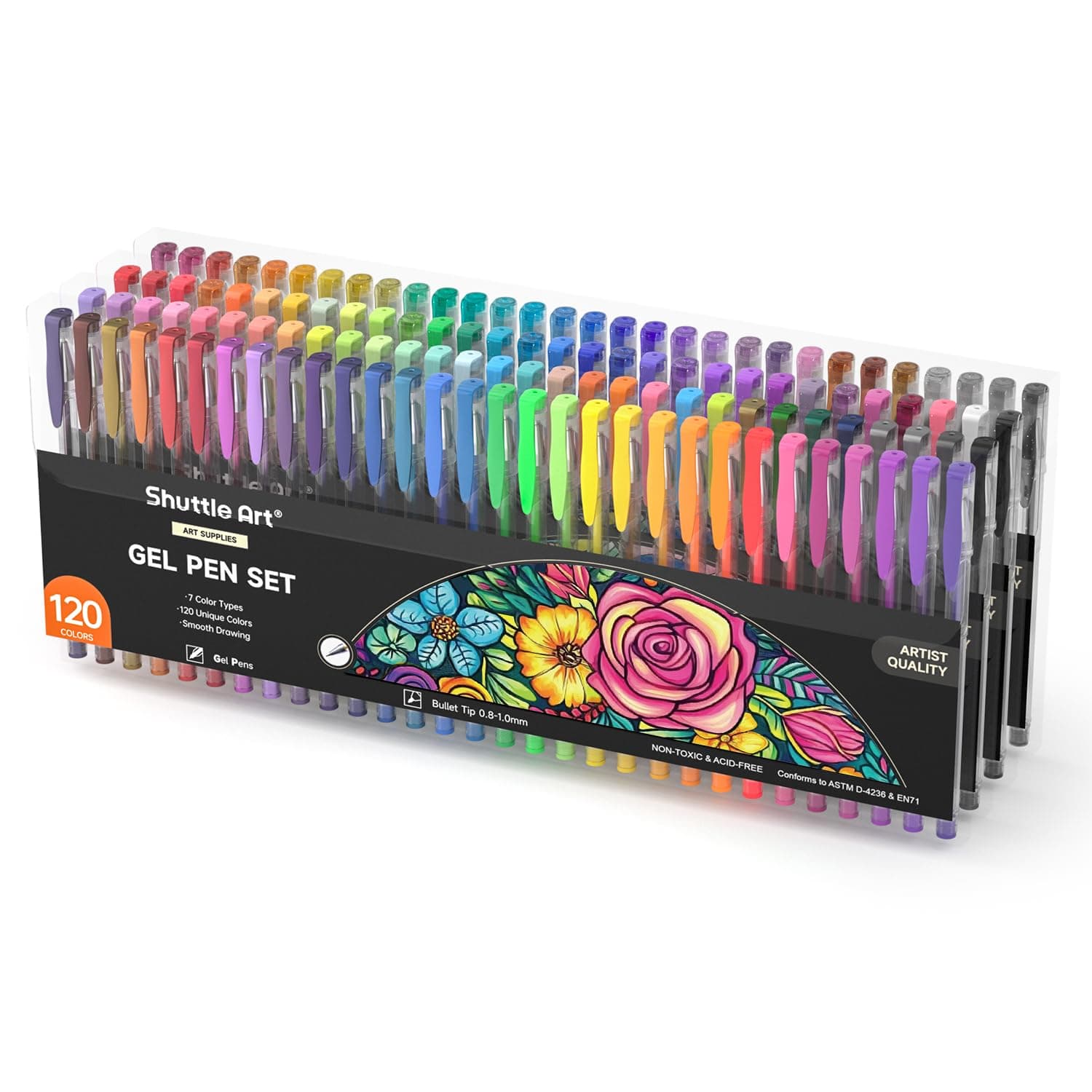 Shuttle Art Gel Pens, 120 Colours Gel Colouring Pens for Adults Pack, Colouring Set with Glitter Metallic Neon Pastel Swirl Colours, Ideal for Kids and Adult Colouring Books Doodling Drawing