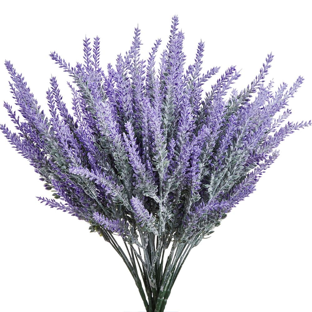Artificial Lavender Fake Flowers, 6 Bundles Purple Lifelike Faux Foliage Plants Shrubs for Wedding Bouquets, Outside Hanging Planter, Farmhouse Indoor Outdoor Patio Home Decor