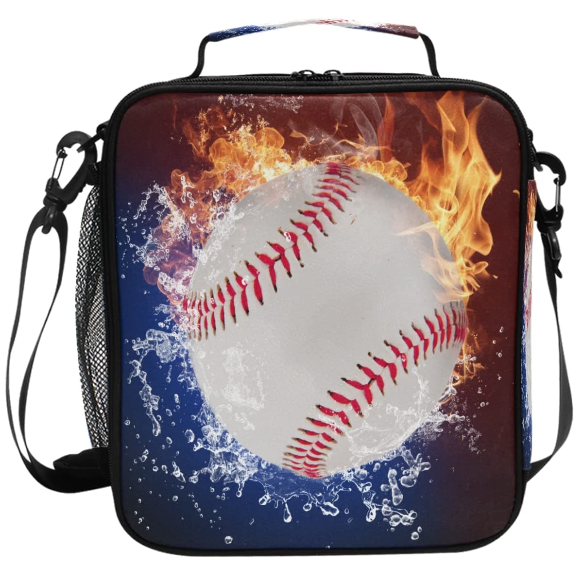 Baseball Ice Fire Lunch Bag with Adjustable Shoulder Strap Outdoor Sports Insulated Lunch Bags Box Cooler Thermal Reusable Lunch Tote bag for Women Men