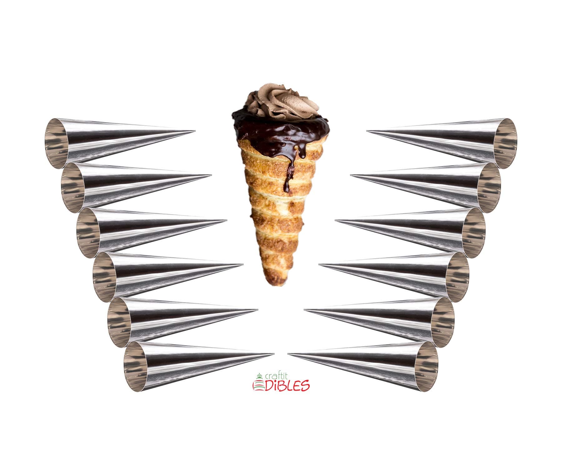 Cream Horn Moulds by CiE Set of 12 Stainless Steel Creamhorn Shapers Baking Forms. Free Standing Pastry Baking Cone
