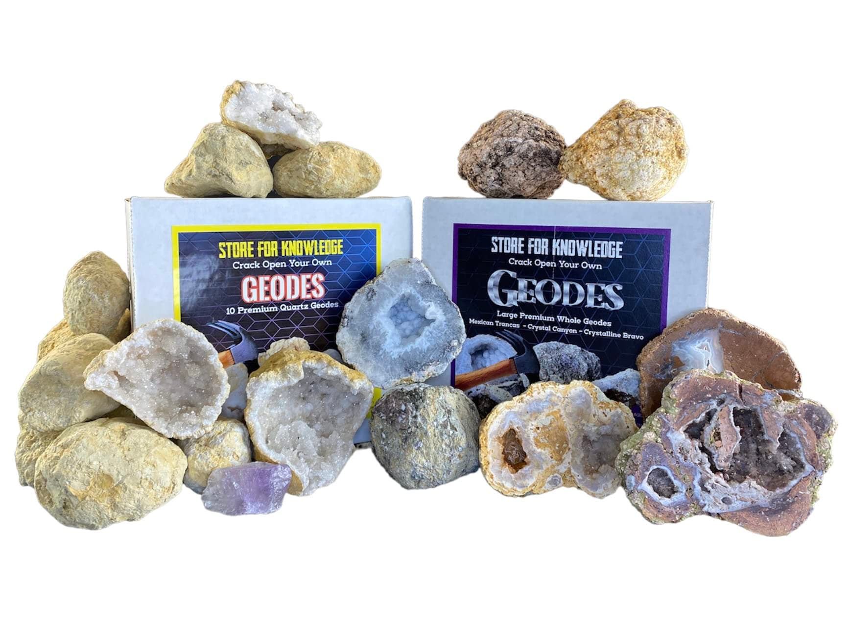 - Combo Pack - 13 Large Break Open Your Own Geodes - Mexican Trancas - Crystal Canyon - Bravos Crystalline - Quartz Geodes - Cut Bravos Geode - Gift Set
