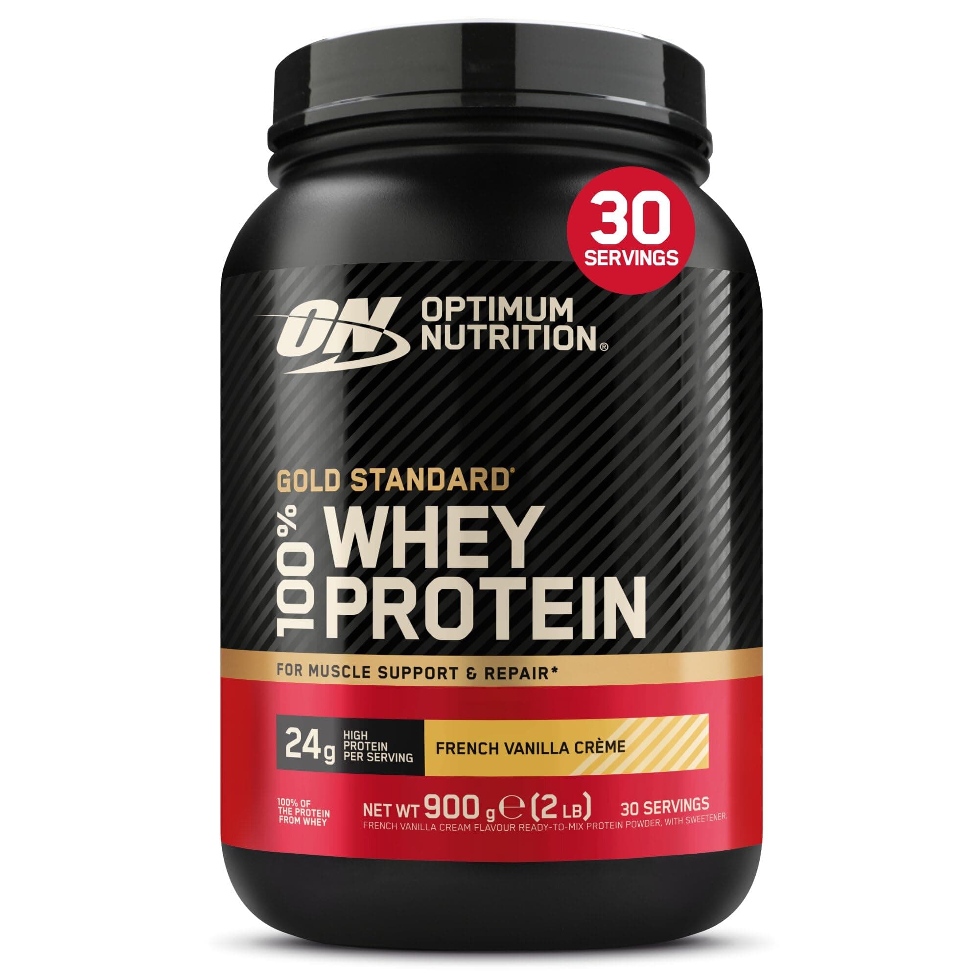 Optimum Nutrition Gold Standard 100% Whey Protein Powder for muscle building and recovery, French Vanilla Crème, 900g, 30 servings, Package May Vary