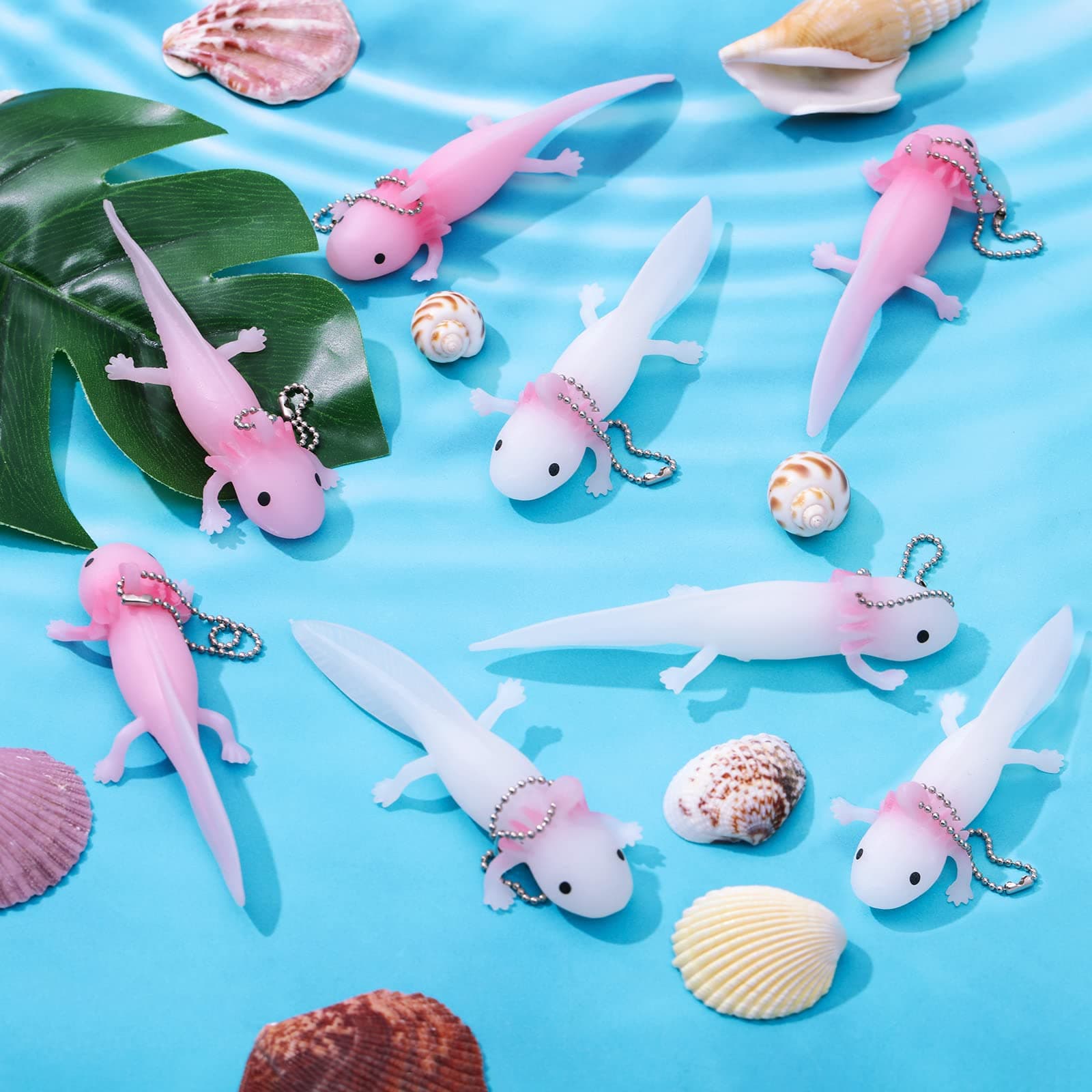 Lewtemi 8 Pcs Mini Axolotl Animals Toys Keychain Axolotl Sensory Fidget Toy Miniature Animal Figurines Birthday Party Favor Cake Topper Exchange Gift Prizes(Pink, White)