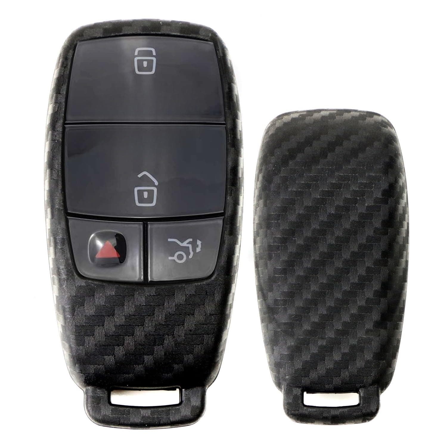 iJDMTOY Carbon Fiber Pattern Soft Silicone Key Fob Cover Case Compatible w/ Mercedes 2017-up E-Class, 2018-up S-Class, 2019-up G-Class, 2020-up A C CLA CLS GLB GLC GLE GLS-Class Gen3 IYZMS2 Smart Key