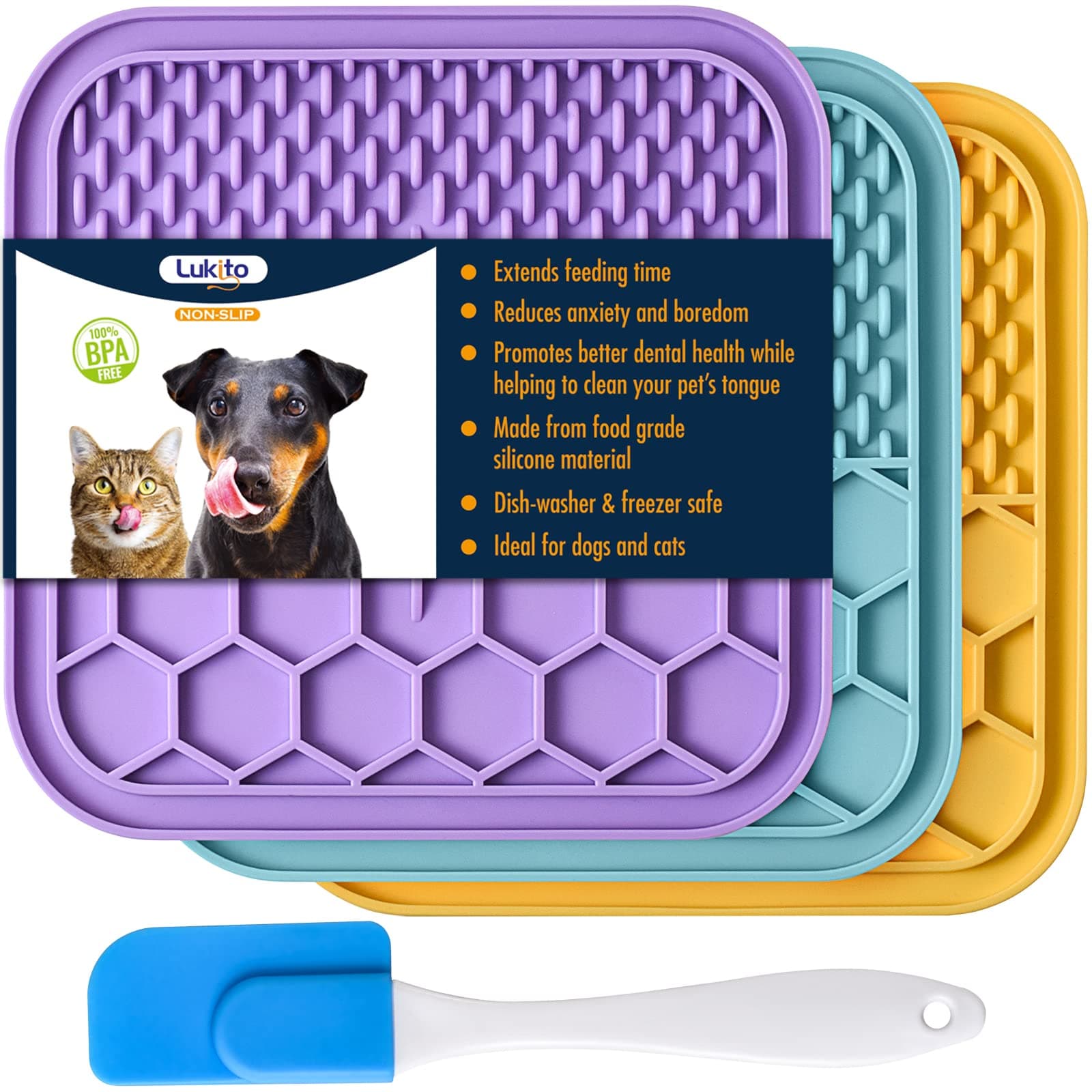LUKITO 3PCS Licking Mat for Dogs with Suction Cups, Premium Lick Pad for Anxiety Relief, Slow Feeder Dog Bowls, Perfect for Bathing, Grooming and Training