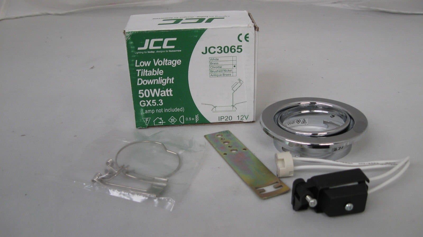 JCC Mains Low Voltage Tiltable Downlight, Chrome, 50W, IP20, 12V, Light Lighting