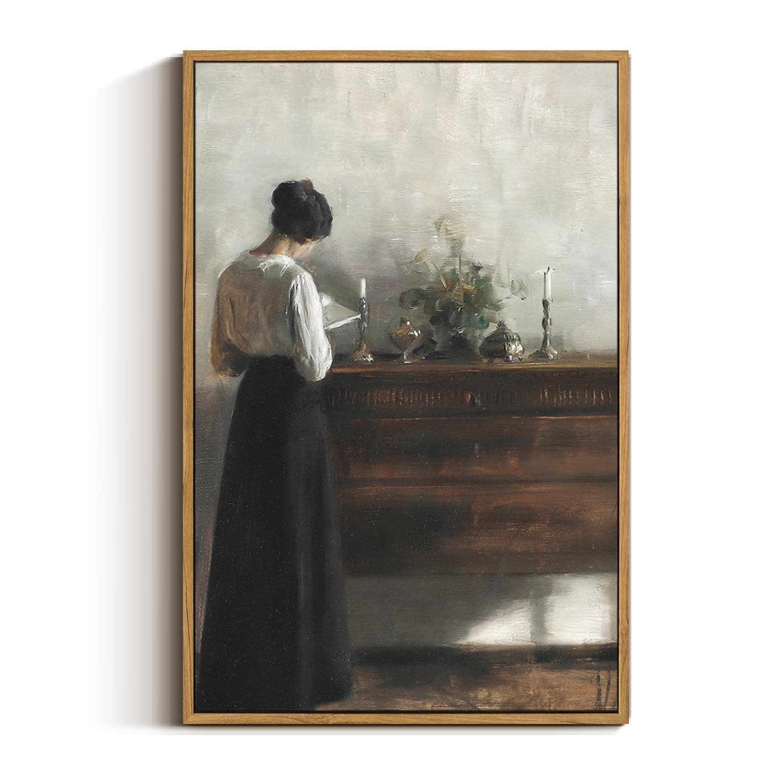 VIYYIEA Portrait Large Framed Wall Art, Woman Standing Reading Vintage Art Decor Room Aesthetic, 16X24 Inch Canvas Print Art, Farmhouse Painting Wall Decor for Bedroom Bathroom Office