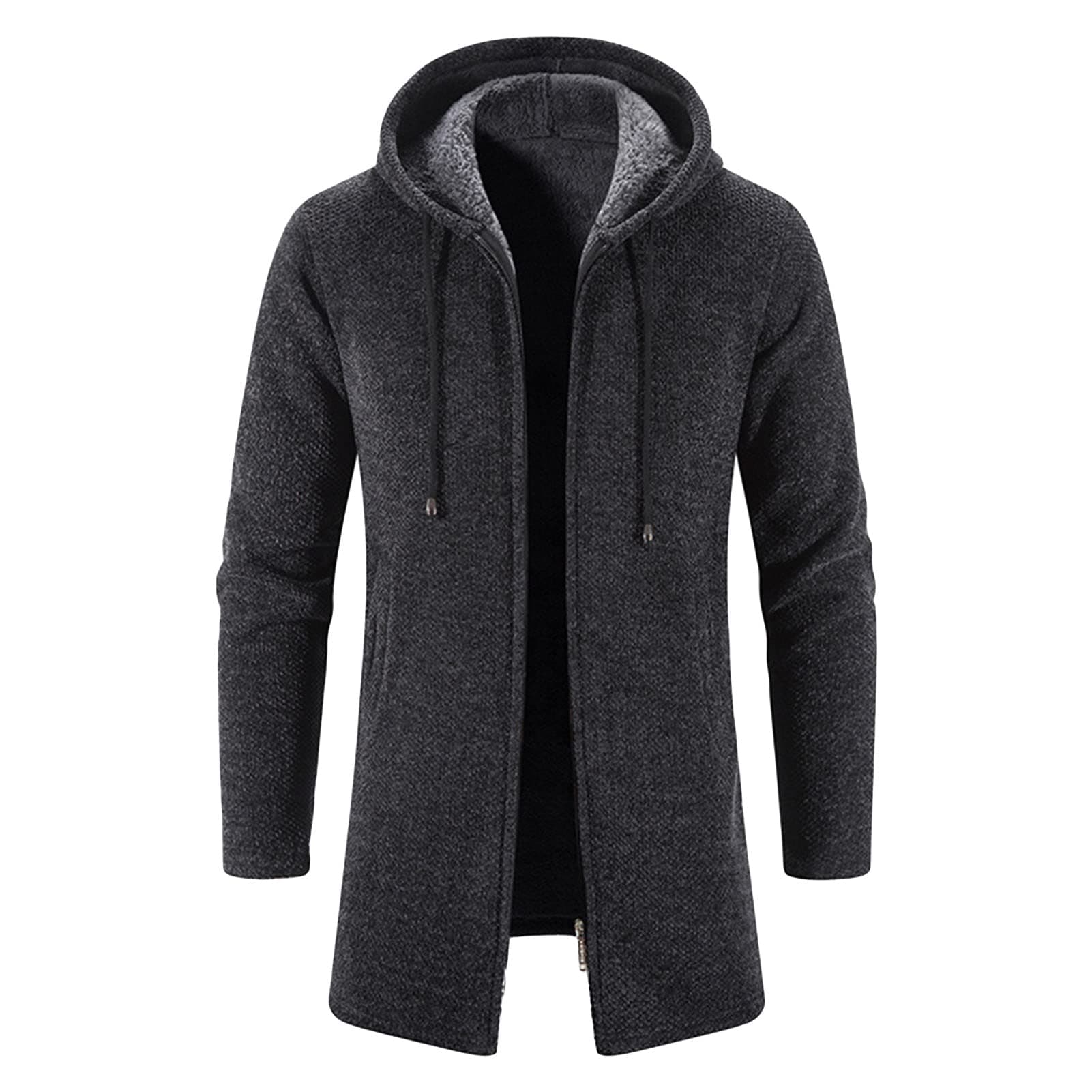 JEShifangjiusu Men'S Shawl Collar Open Front Long Cardigan Loose Drawstring Overcoat Hooded Ribbed Knit Sweater With Pockets