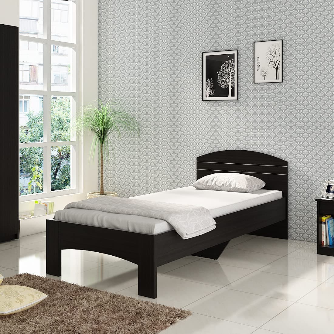 Spacewood Nobel Single Size Engineered Wood Bed (Particle Board - Natural Wenge)