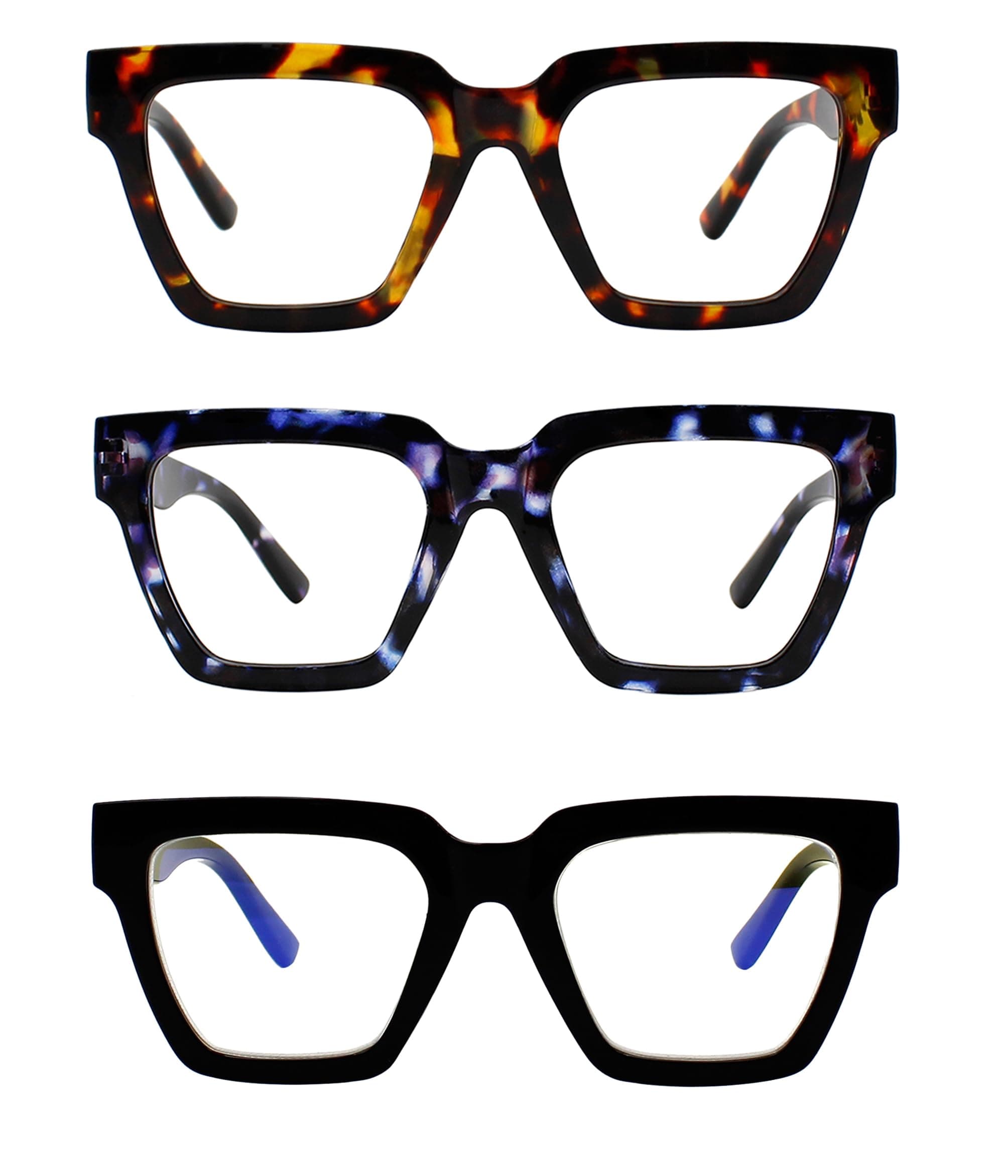 Yogo Vision Blue Light Reading Glasses for Men and Women Two Tone Havana Square Oversized Computer Readers (3 Pack)