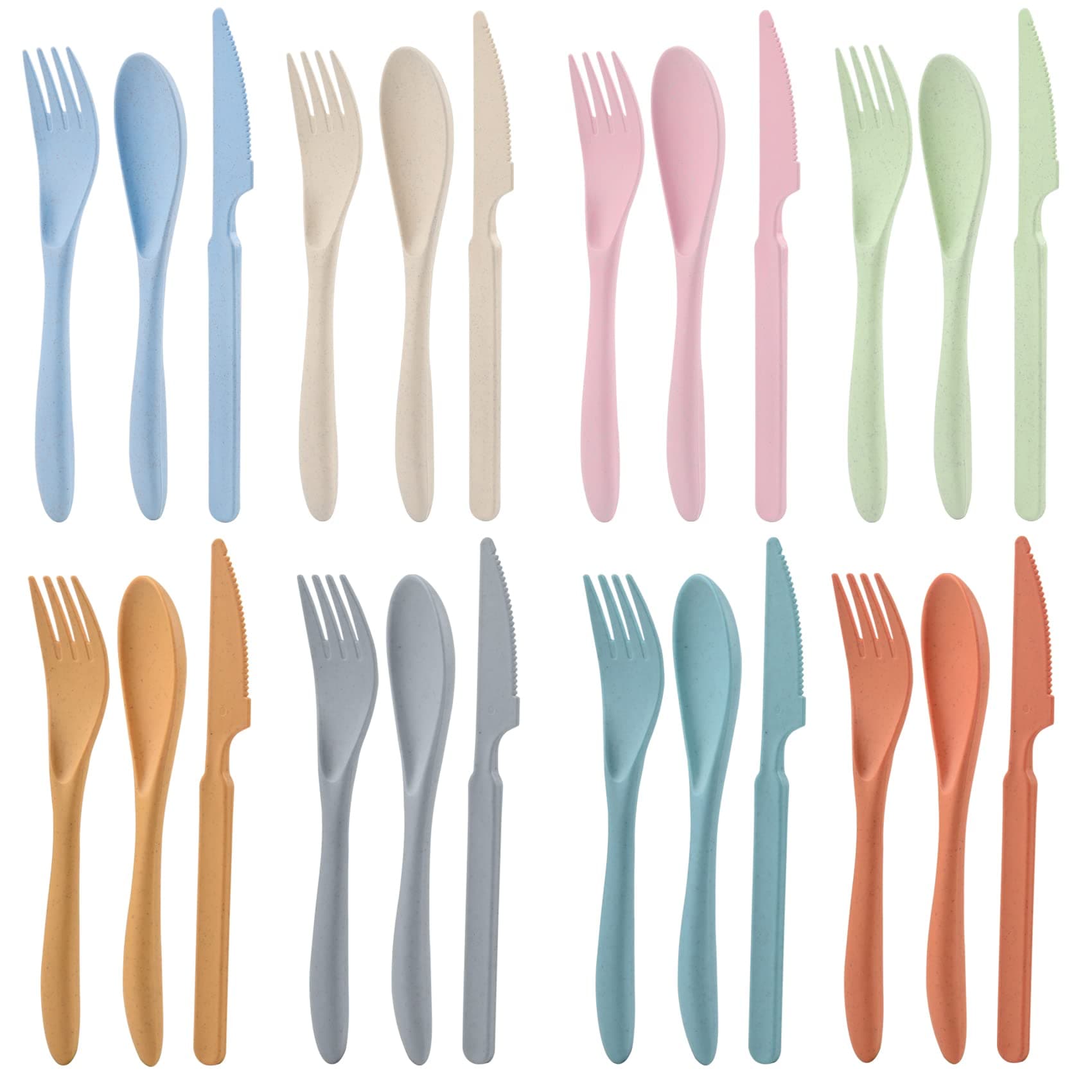 Knives Spoons and Forks Set, Wheat Straw Cutlery Set, Reusable Flatware Set for 8, Utensils for Party, Travel, Work, Picnic, Camping or Daily Use