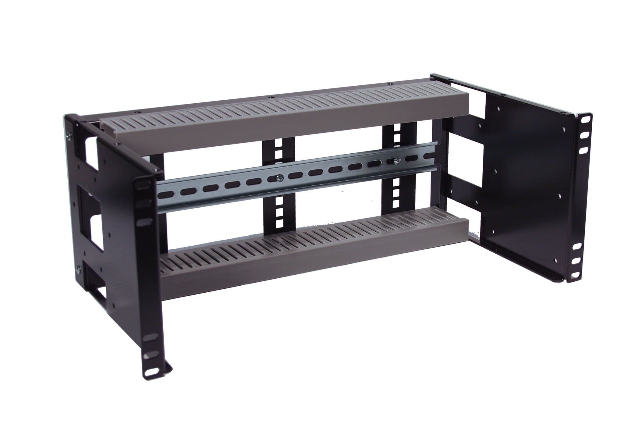 RCB1112BK15 Heavy Duty 4U Rackmount Adjustable Depth Industrial Din Rail Panel Designed for 2 Post or 4 Post EIA310 19 inch Server Rack