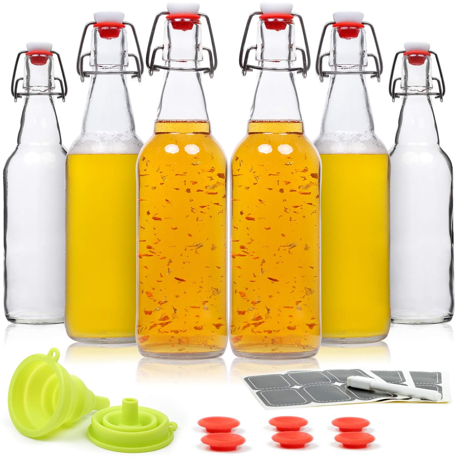 WILLDAN 6-Pack 16oz Swing Top Glass Bottles - Flip Top Brewing Bottles For Ko...