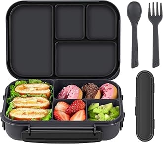 Lunch Box Kids,Bento Box Adult,Leakproof Lunch Containers for Adults/Kids/Toddler,1200ML-4 Compartments bento Lunch box with Utensil,Microwave & Dishwasher & Freezer Safe (Dark Gray)
