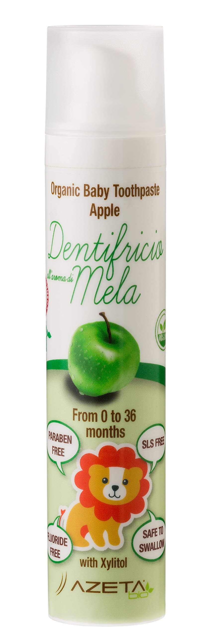 Apple Flavoured Children’s Toothpaste Organic Vegan 0 to 36 Months, SLS, Fluoride and Paraben Free, Azeta Bio 50ml (Apple)