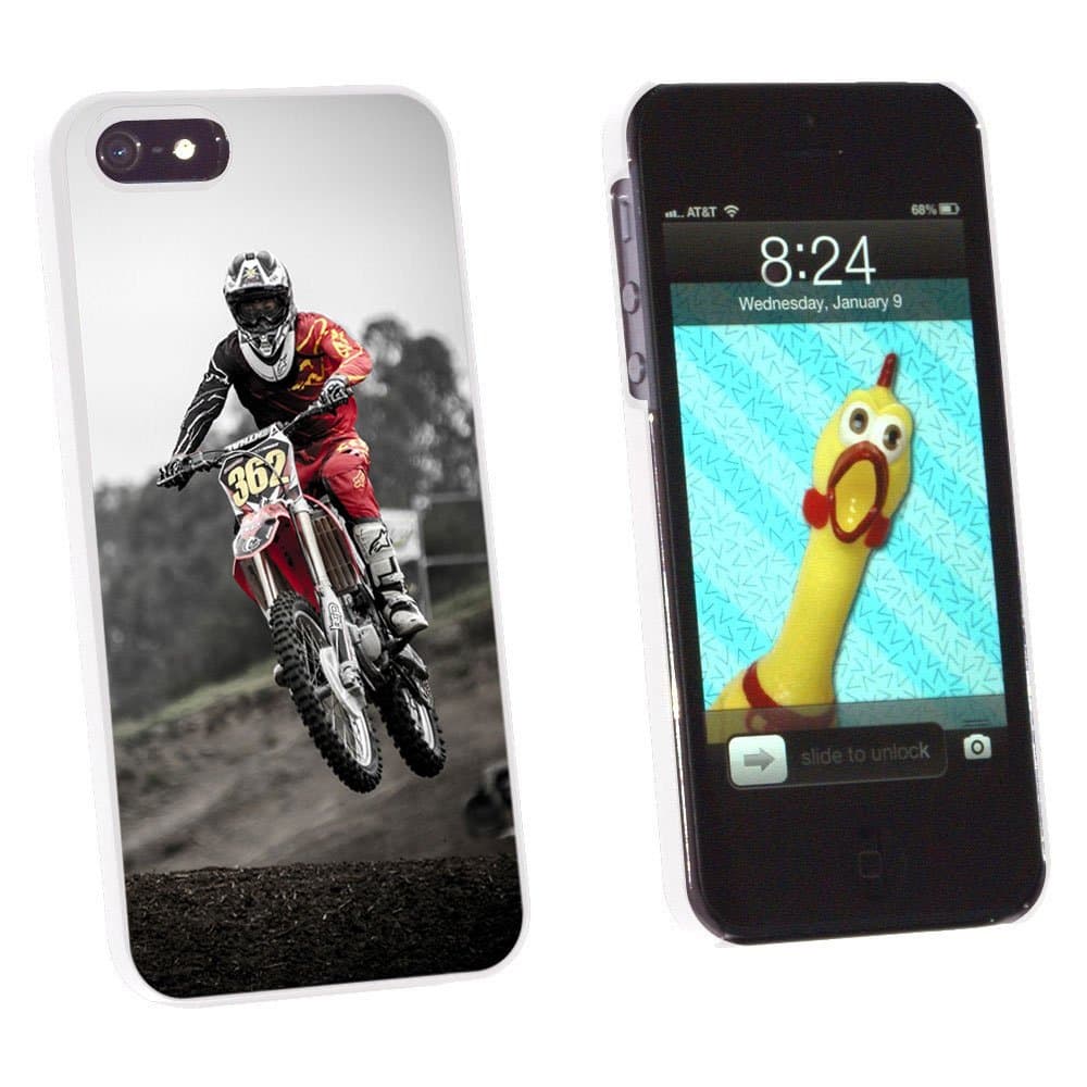 Graphics and More Dirt Bike Off Road Racing Snap-On Hard Protective Case for Apple iPhone 5/5s - Non-Retail Packaging - White