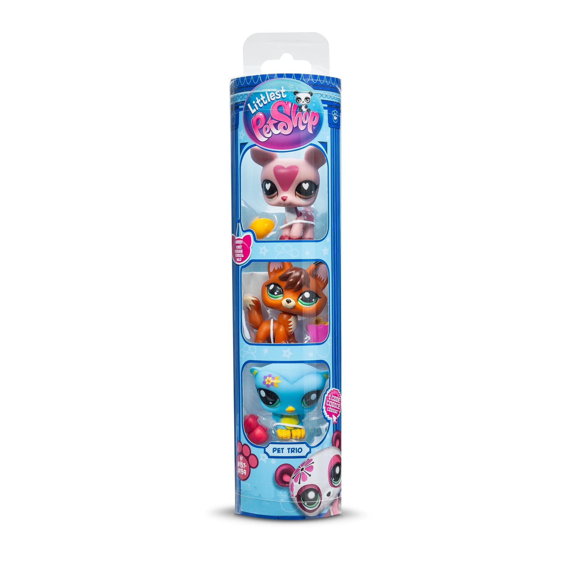Littlest Pet Shop Bandai Series 3 Pet Trio Tube Forest Pets | Each Pet Trio Tube Contains 3 LPS Mini Pet Toys 3 Accessories 1 Collector Card and 1 Virtual Code | Collectable Toys for Girls and Boys