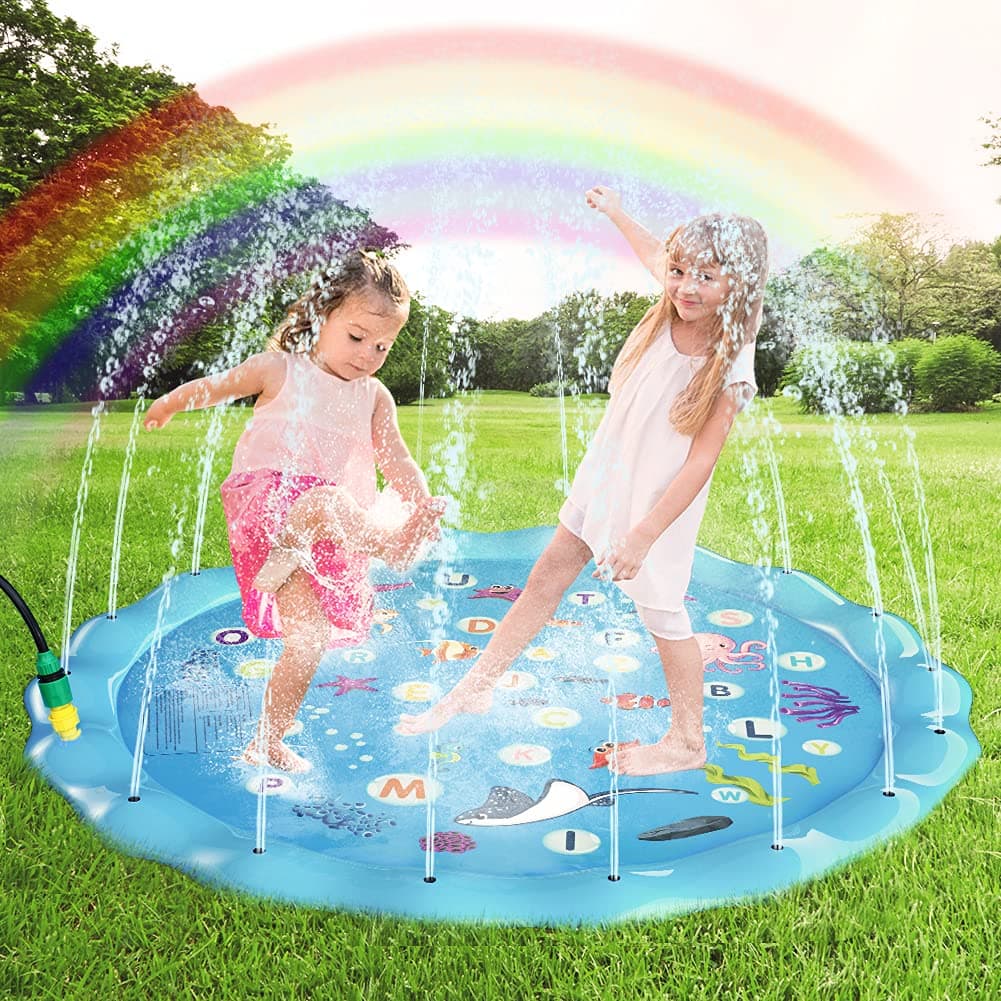 Gifort Sprinkle and Splash Water Play Mat 68in/170cm, Water Sprinkler Pad Portable Inflatable Splash Pad Sprinkle Wading Pool, Summer Outdoor Spray Water Toys for Kids Toddlers (Alphabet)