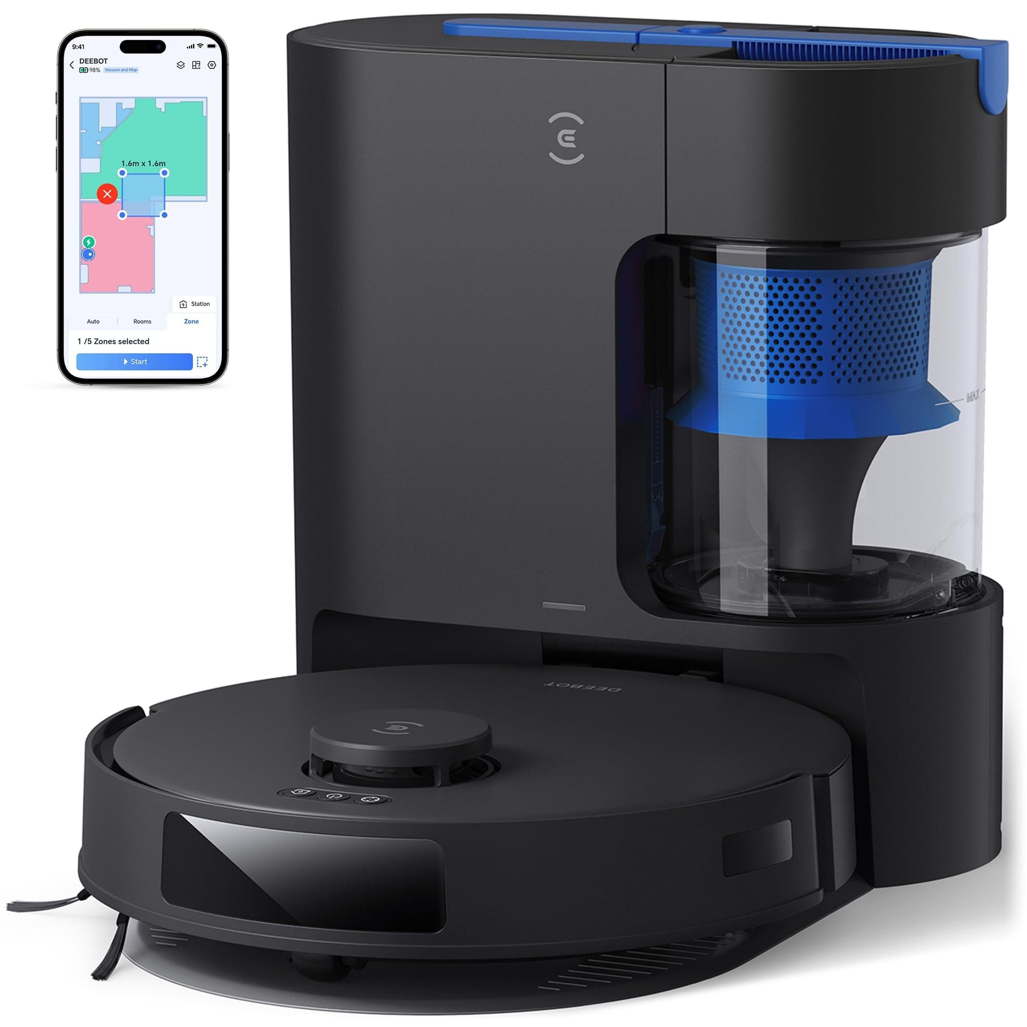 ECOVACS DEEBOT N20 Plus Robot Vacuum and Mop,with Bagless Self Emptying Station,8000Pa Powerful Suction,Anti-Tangle Technology,45-Day Capacity,300 Minutes Runtime,Perfect for Pet Hair