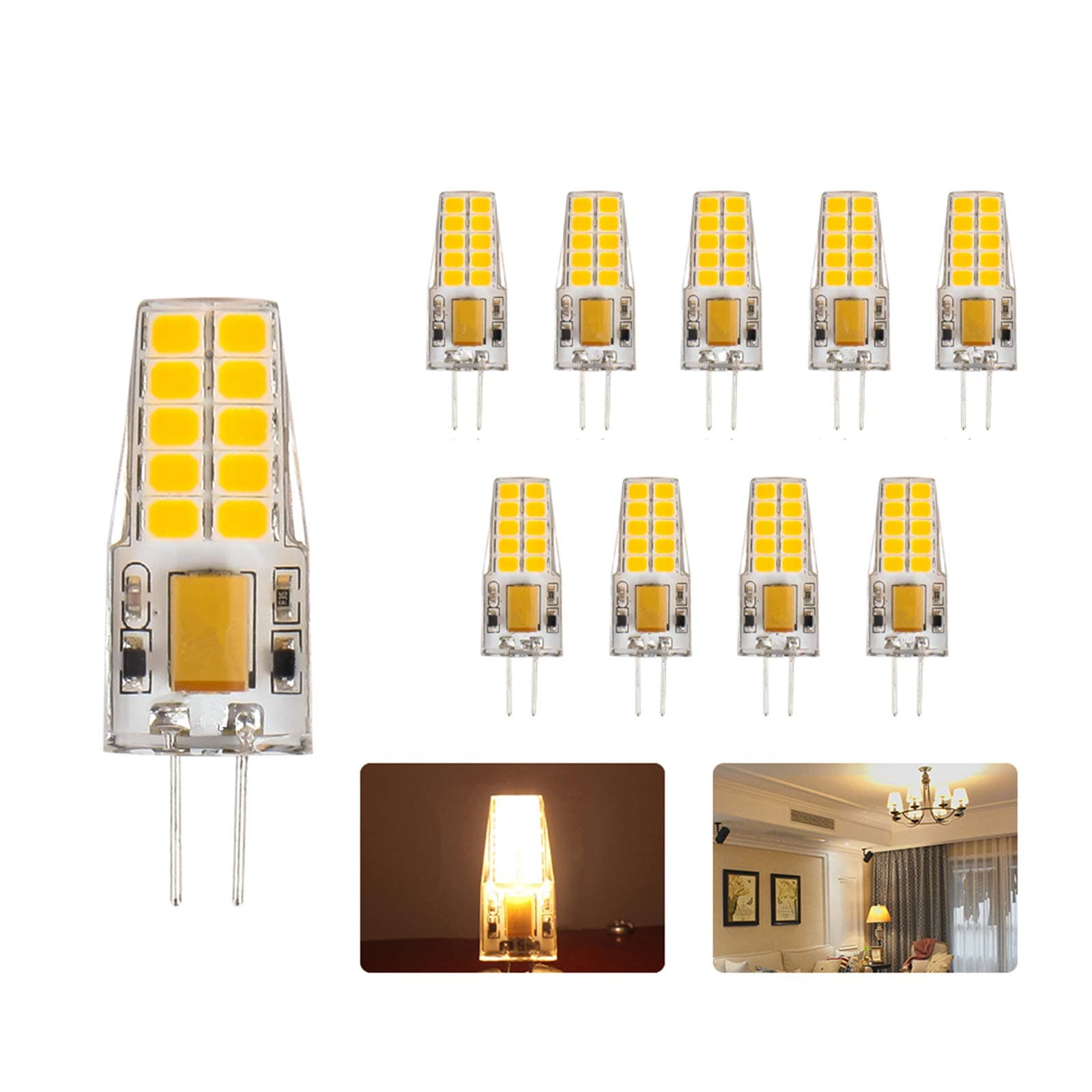 ELINKUME 10pcs G4 LED Bulbs 4W Mini Capsule Light AC/DC 12V Warm White 285LM,Replacement of 30W Halogen