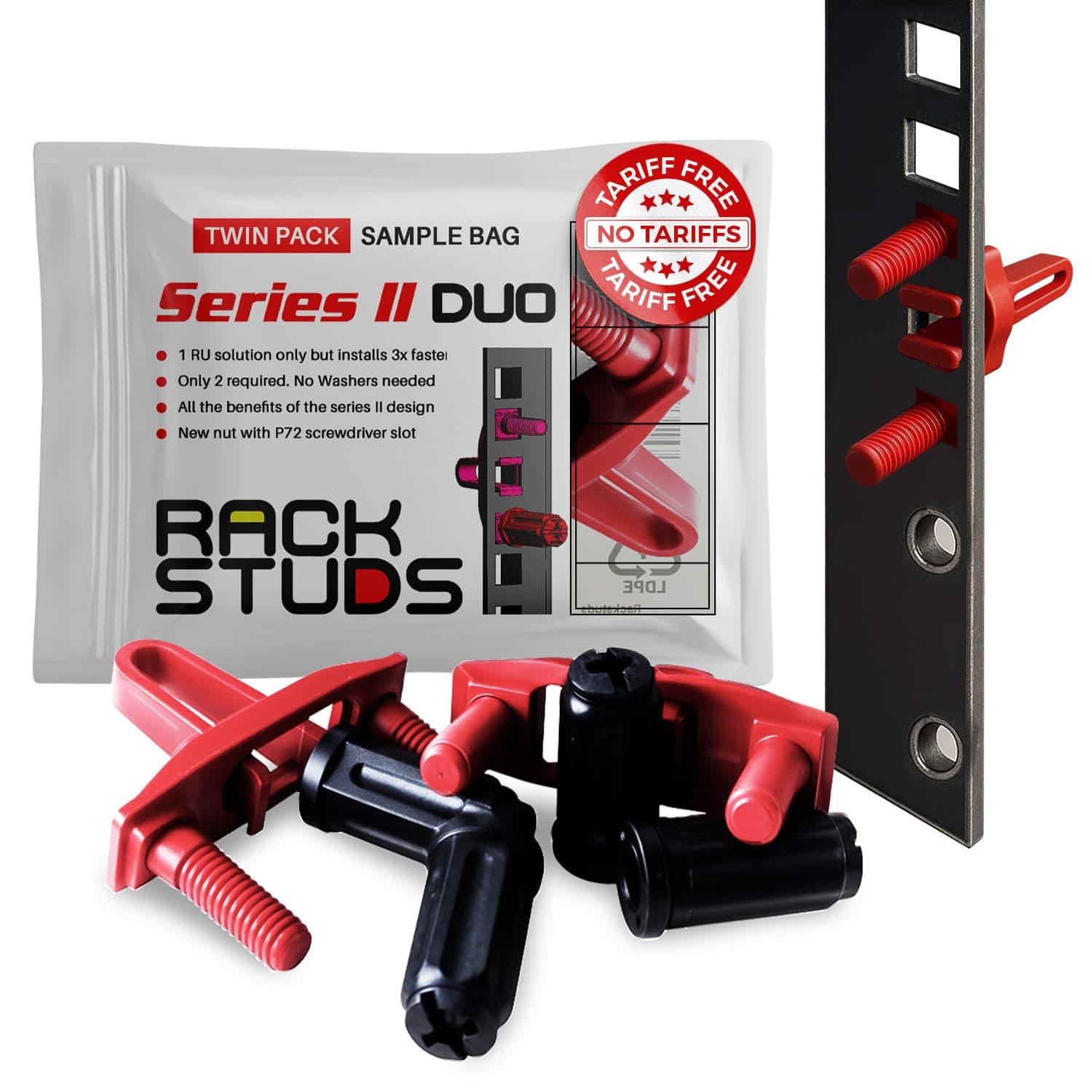 DUO2 1RU Series II Rack Mount Solution - Effortless Alternative to Traditional Rack Screws and Cage Nuts & Server Rack Screws Ideal for Server Hardware Setup - 2-Pack, Universal Version