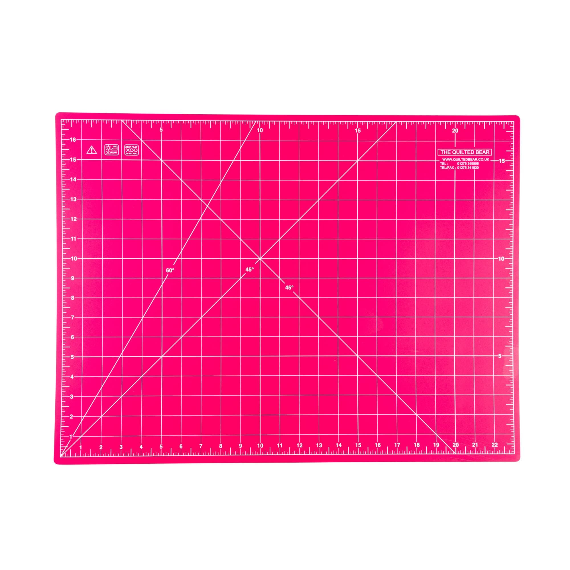 The Quilted Bear Cutting Mats - Sewing & Quilting Self Healing Cutting Mat 18" x 24" (A2) with 60 & 45 Degree Angle Markings - Your Choice of Two Colours (Pink)