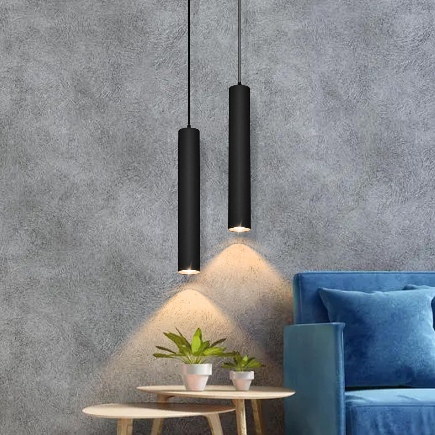 Metal 12 Watt Black Hanging Surface Cob Pendant Light for Kitchen Island, Dinning Table, Bedside & Hotels - Inbuilt Led (Warm White Light) Pack of 2