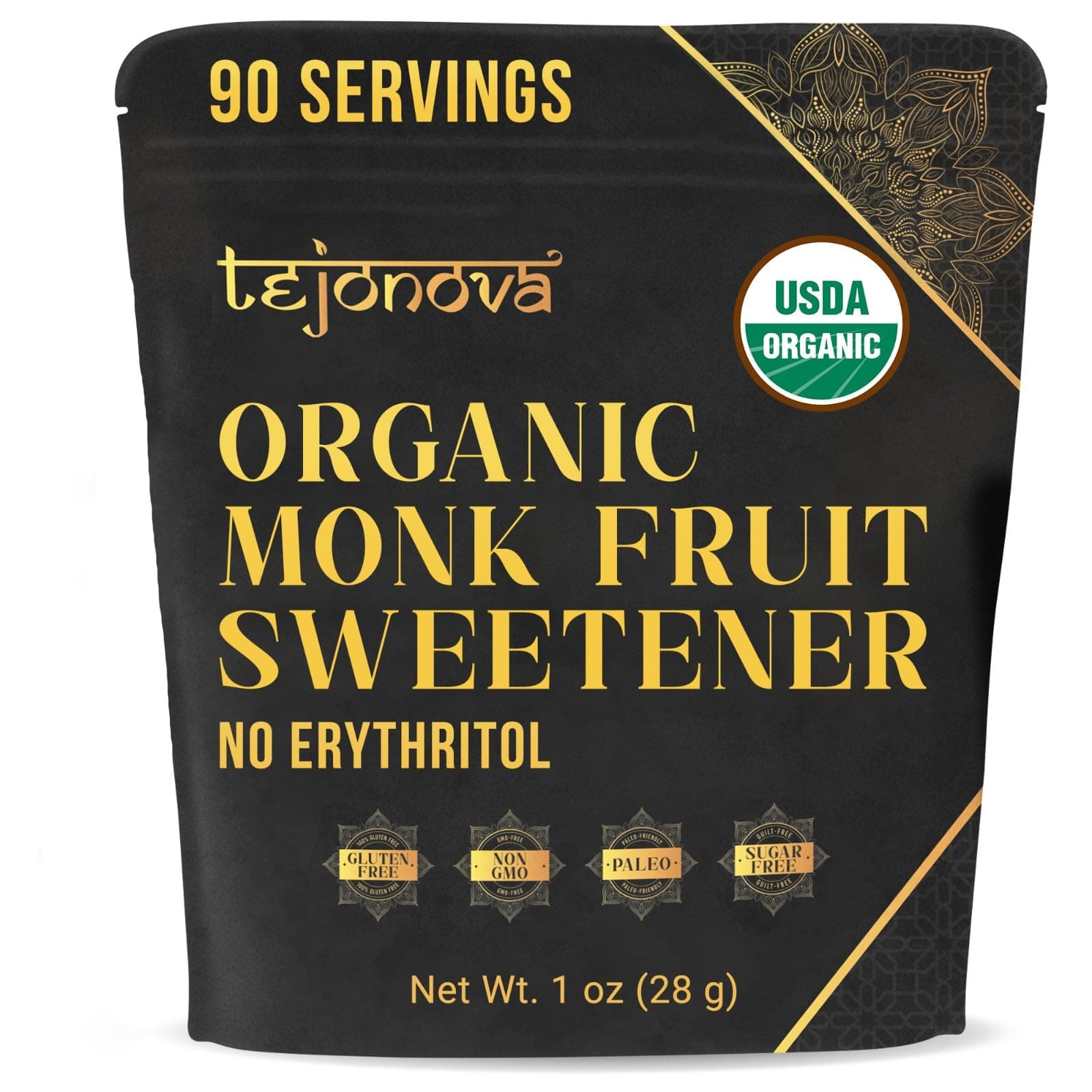Organic Monk Fruit Extract Powder, Pure Monk Fruit Sweetener No Erythritol, Monkfruit Sweetener Pure Goodness, Monk Fruit Sugar Substitute, Monk Fruit Extract Sweetner, 1oz 90 servings.