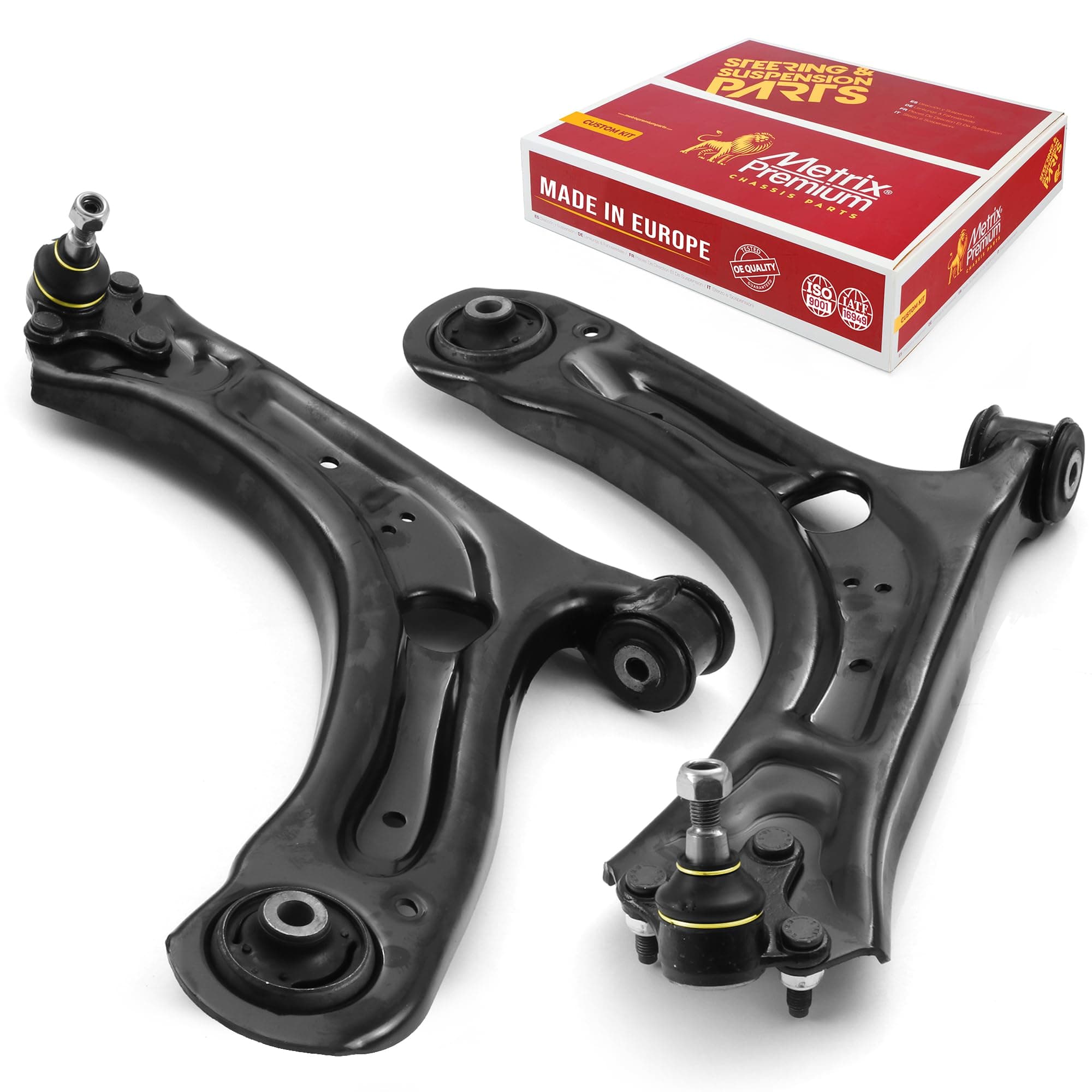 Metrix Premium Chassis Parts - Front Left & Right Lower Control Arm w Ball Joint & Bushing Assembly Kit Fits 2012-2019 Volkswagen Beetle, 2012-2022 Passat, 522-837 522-838 Made in Europe