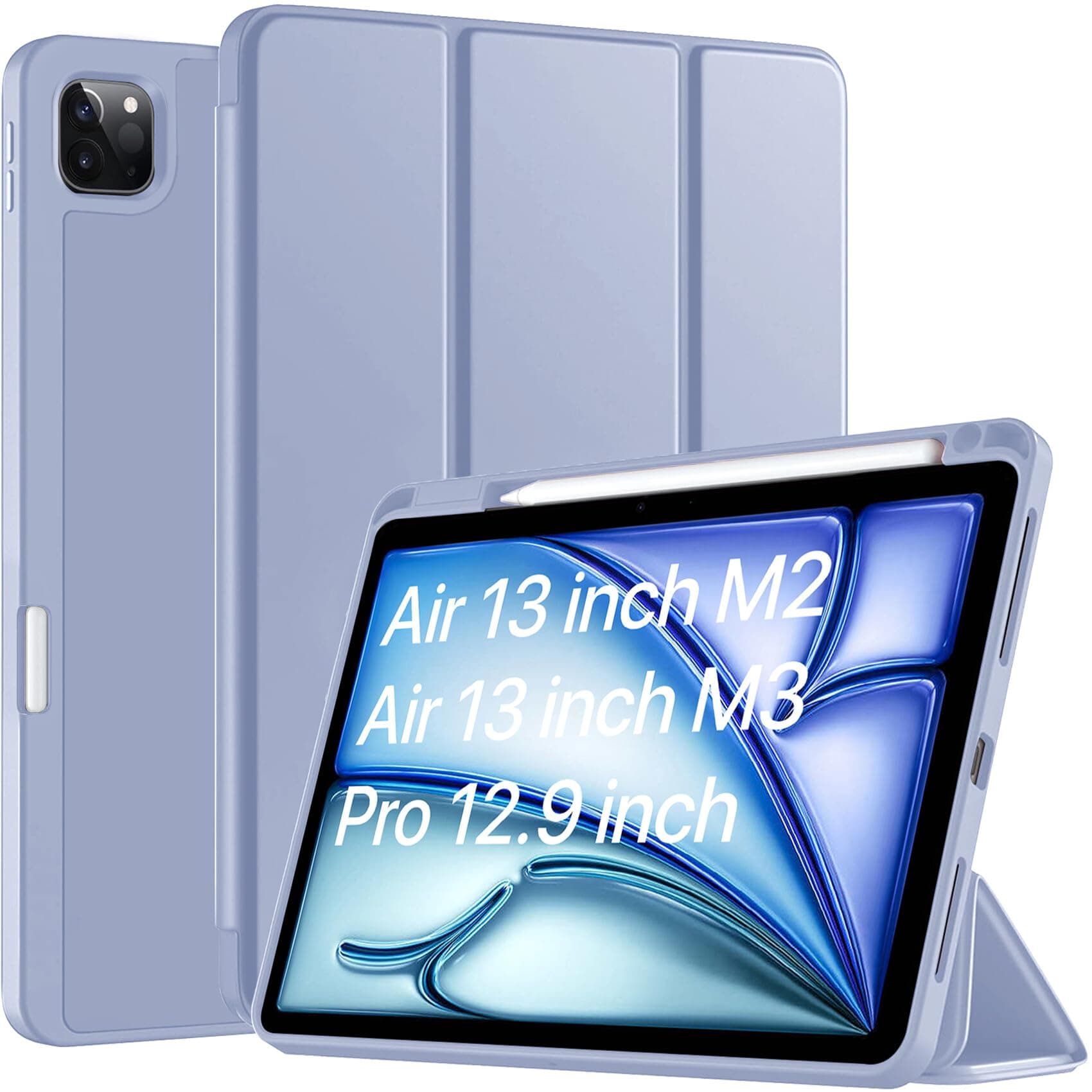 Cover for iPad Air 13 inch M3/M2 (2025/2024) Cover Case/for iPad Pro 12.9 inch with Pencil Holder, Case Cover for iPad Air 13 inch [Auto Sleep Wake Support] - Lavender