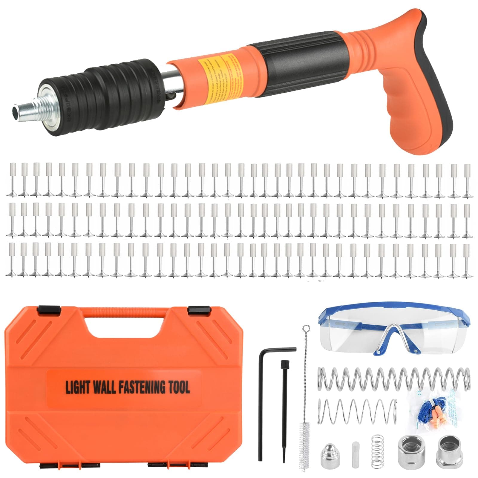 Concrete Nail Gun Kit with 110pcs Nails, 5 Speed Adjustable Manual Steel Nail Gun, Portable Nail Wall Shooting Machine Fastening Tool, Wall Anchor Wire Slotting Device Household Woodworking
