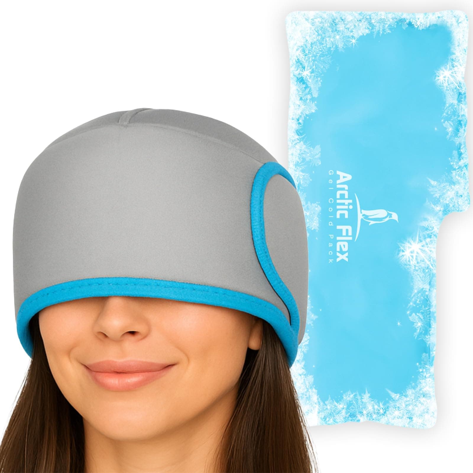 Vive Migraine Relief Cap - Hot & Cold Compression Hat for Headache - Full Head Ice Wrap Beanie & Eye Mask for Tension & Pressure Relief - Cooling Headband - Reusable & Flexible Soft Gel Packs