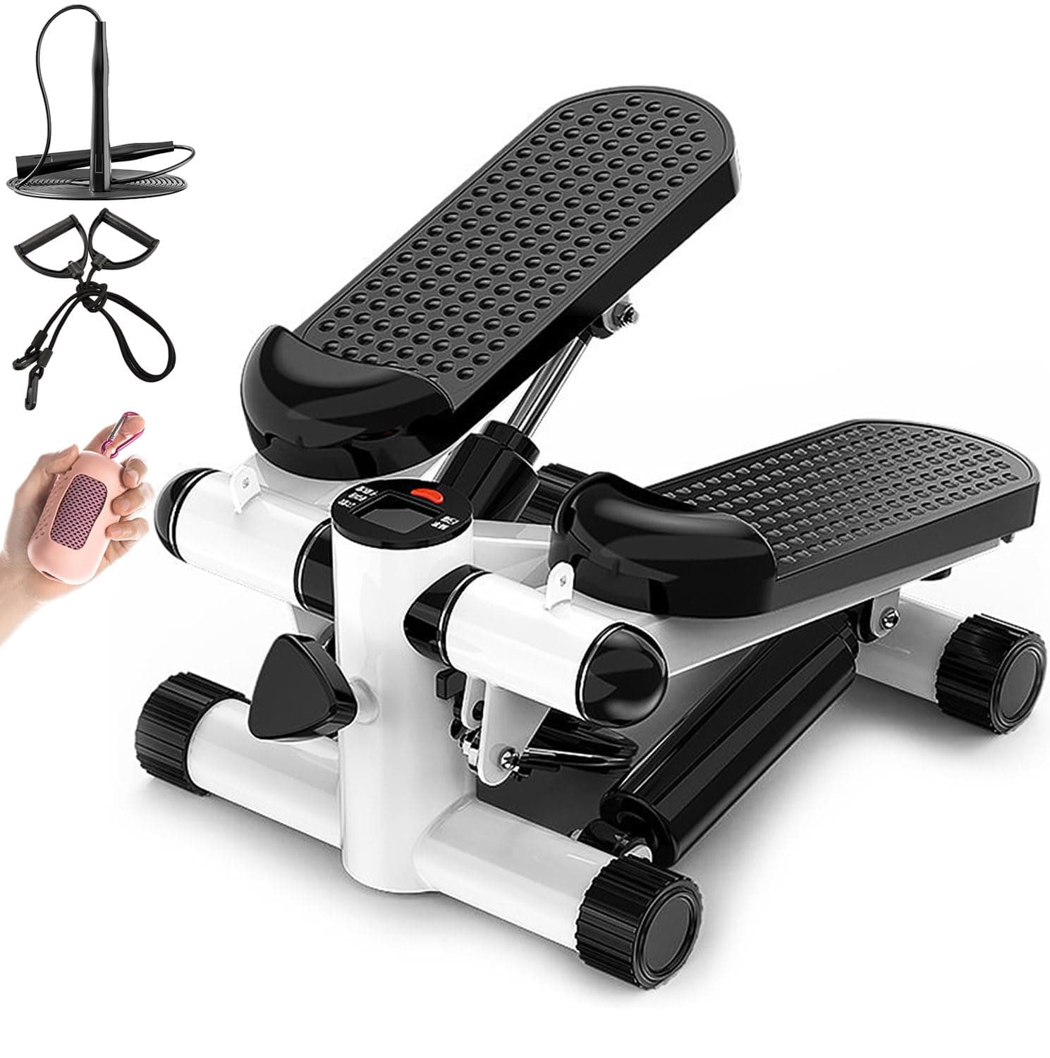 Steppers for Exercise, Mini Stepper Machine with Display, Adjustable Pedal Height Stair Steppers with Resistance Bands for Home Fitness, Up Down Stair Climber for Leg Arm Full Body Cardio Trainer