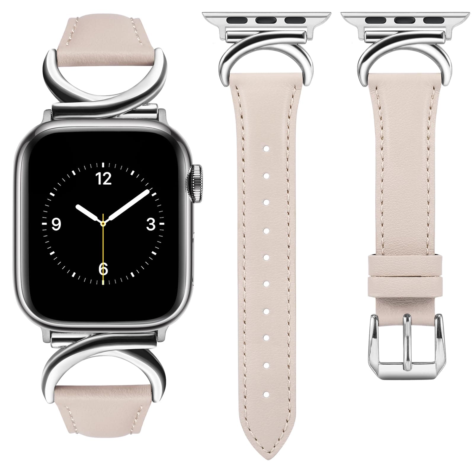 MinyeeLeather Band Compatible with Apple Watch Bands 41mm 40mm 38mm 44mm 45mm 42mm 49mm Women, Slim Dressy Designer Leather Strap with C-Shape Metal Buckle for iWatch Series 8/7/6/5/4/3/2/1/SE/Ultra