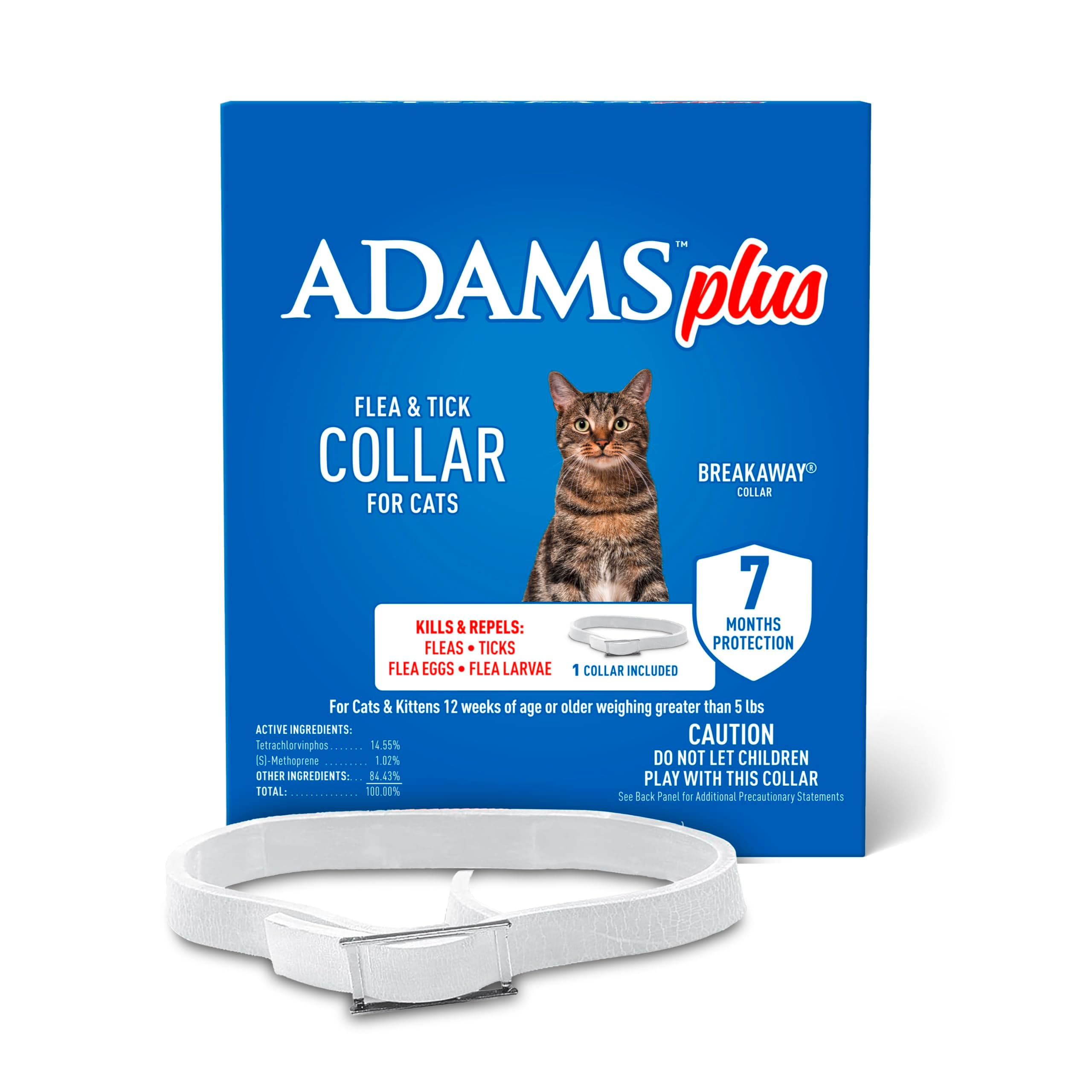 ADAMS Plus Flea & Tick Collar for Cats, Flea Collar for 7-Month Prevention, Adjustable Collar Fits Cats & Kittens, Kills Fleas & Ticks, 1 Count