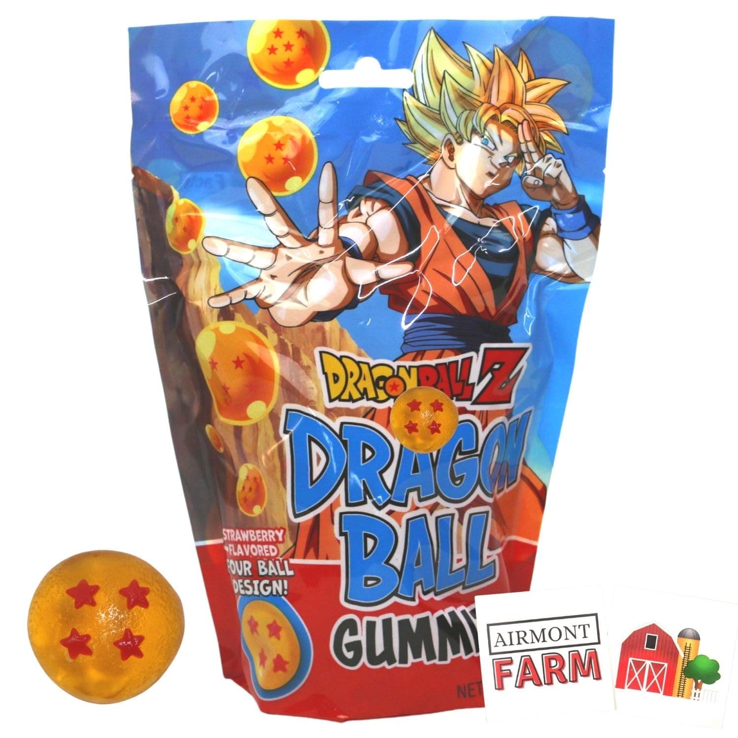 Dragonball DBZ Dragon Ball Gummies Four Ball Design Strawberry Flavored Gummy Candy with 2 Collectible Stickers