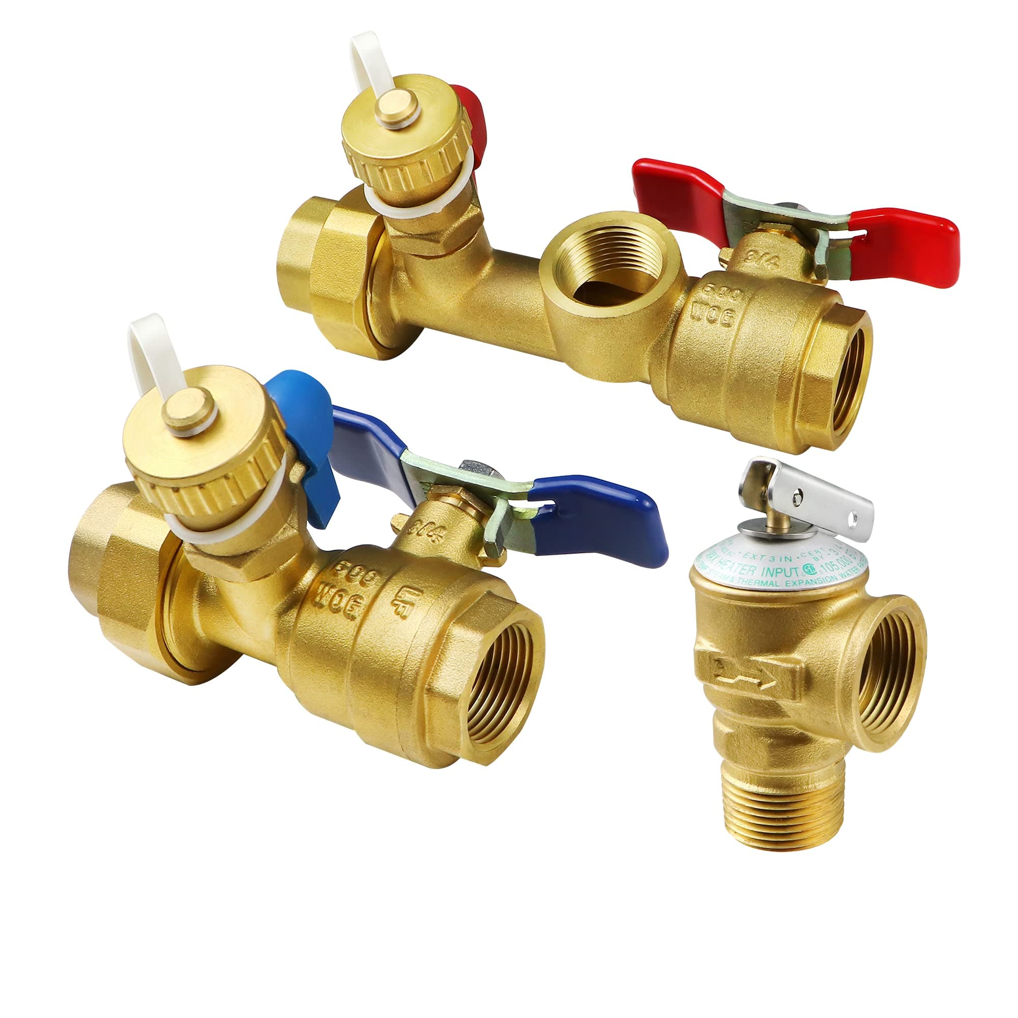 3/4 Inch IPS Isolator Tankless Water Heater Service Valve Kit with Pressure Relief Valve, Clean Brass, 3/4 Inch Service Installation Valve for rheem,rinai,ecosmart,navien,noritz,takagi,bosch.