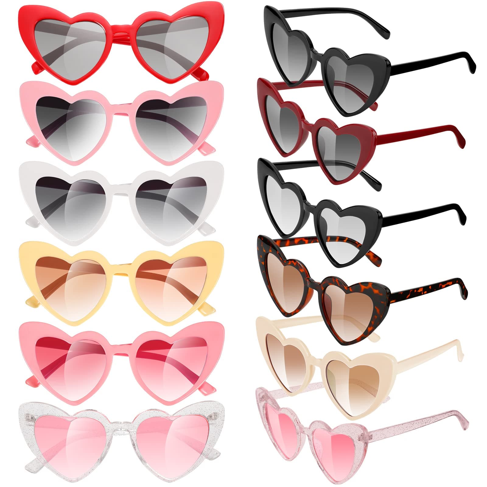 Flutesan12 Pairs Heart Shaped Sunglasses Bachelorette Heart Sunglasses Cat Mod Retro Eyeglasses for Women Wedding Party