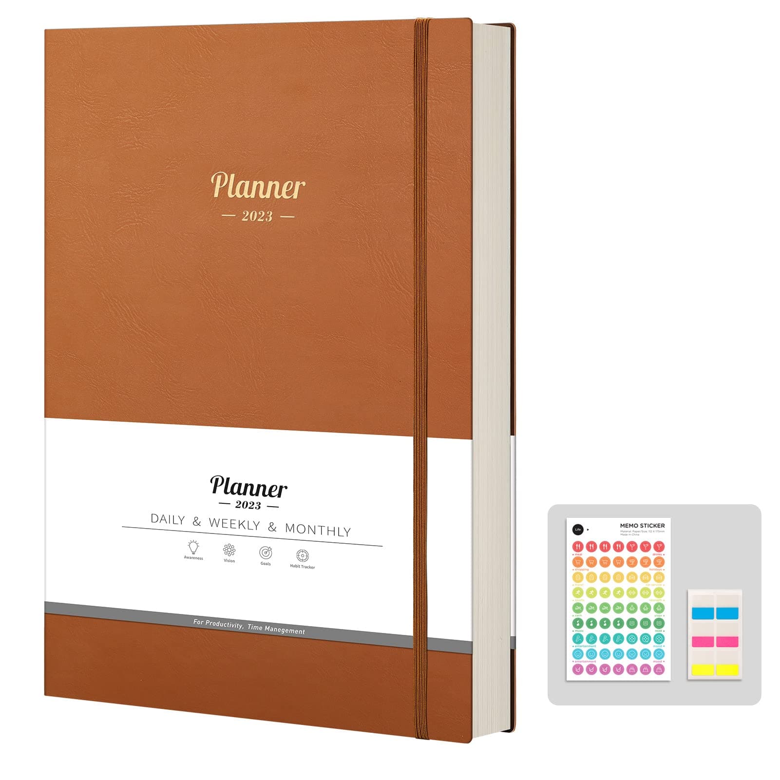 AHGXG 2025 Planner, Weekly and Monthly Planner 2025-2026, Calendar Planner 15-Months Jan 2025 - Mar 2026, Large A4 8.5"x11", with 14 Notes Pages, Vegan Leather SoftCover, Inner Pocket, Brown