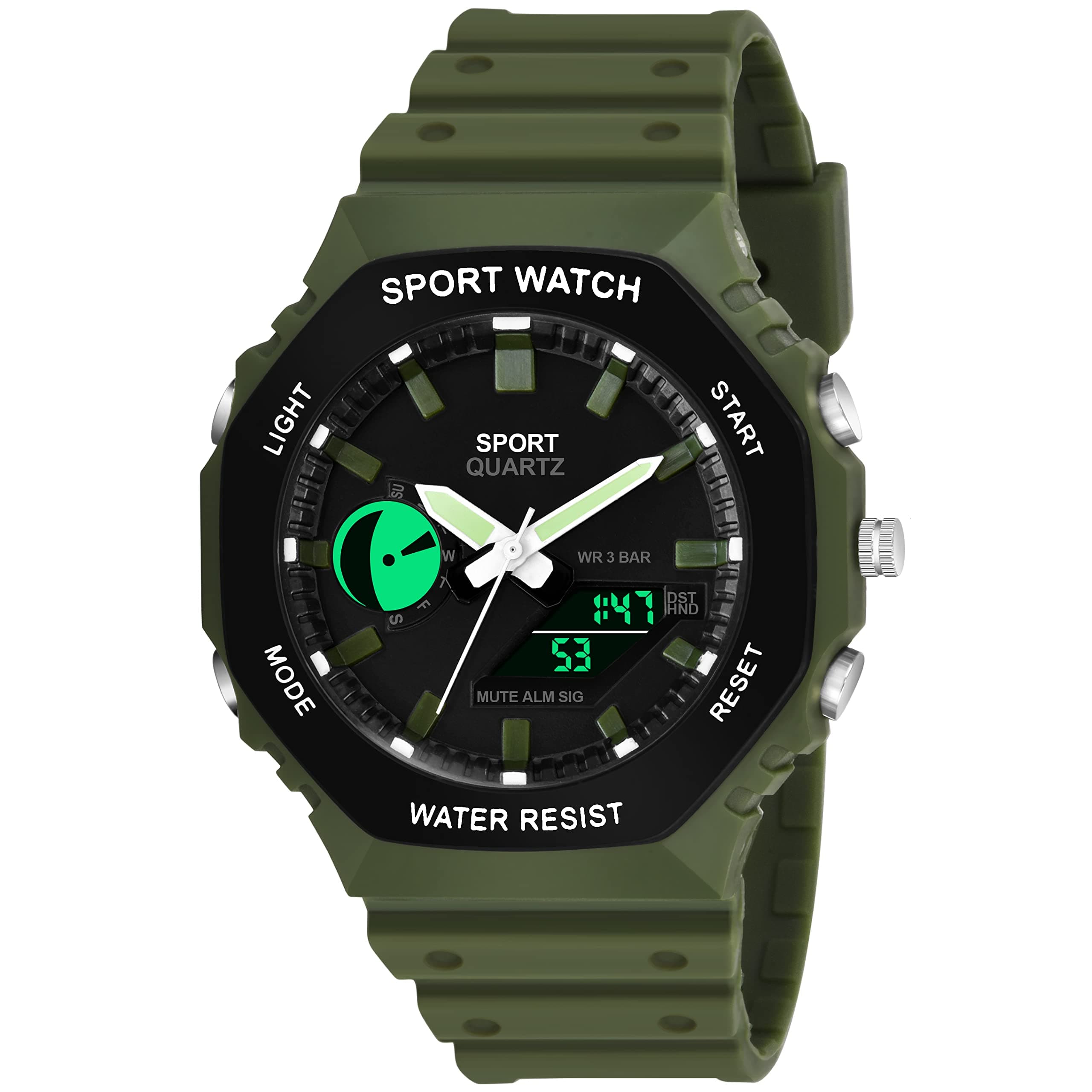 Shocknshop Analog Digital Round Black Dial Multifunctional Unisex Sports Watch for Men & Women -W38BLK